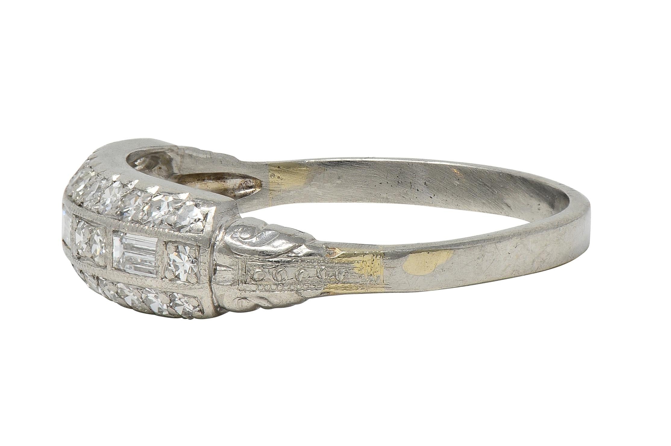 Art Deco 0.72 CTW Diamond Platinum Vintage Multi-Row Wedding Band Ring