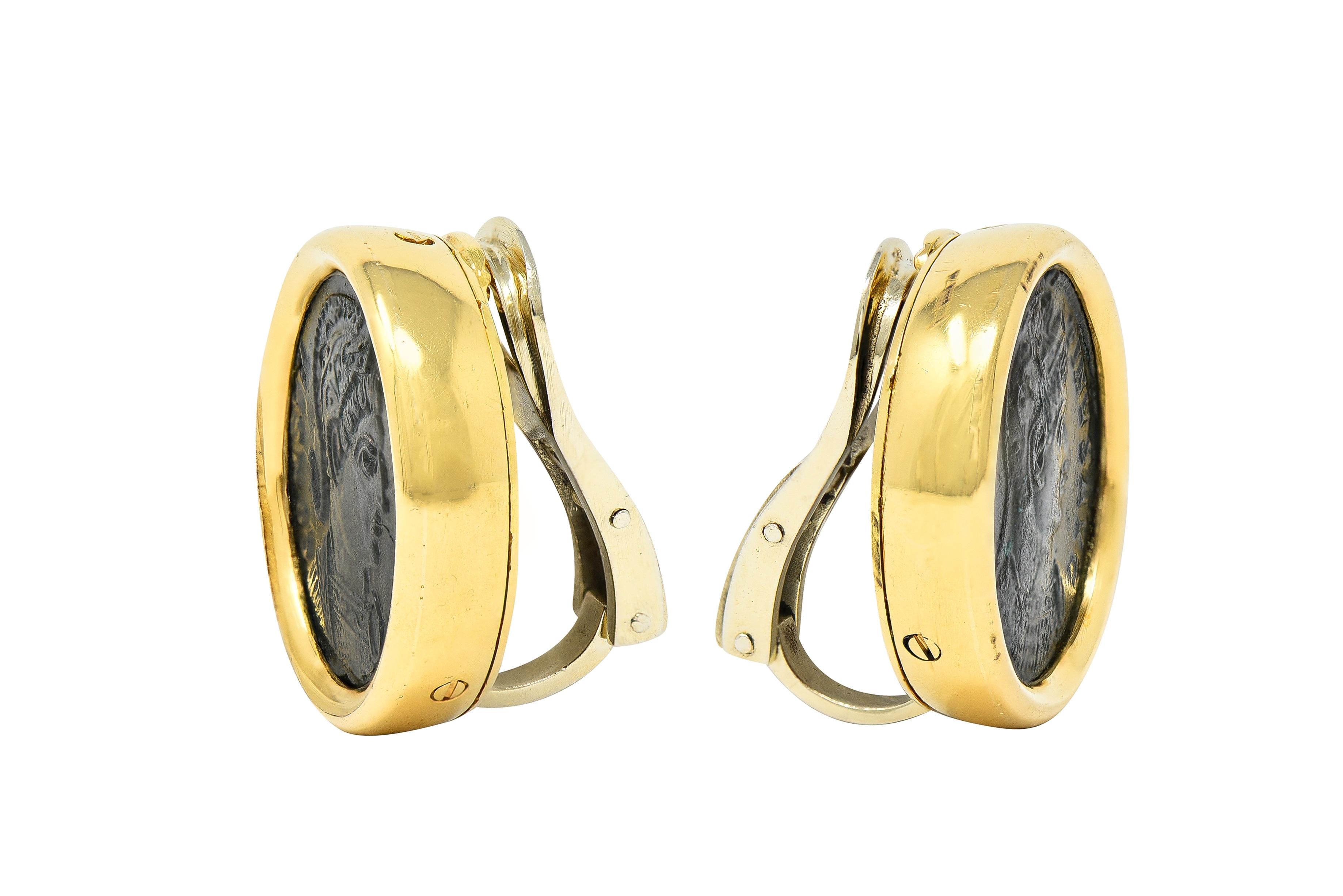 Bulgari 1980s' Ancient Roman Coin 18K Gold Vintage Monete Ear-Clip Earrings