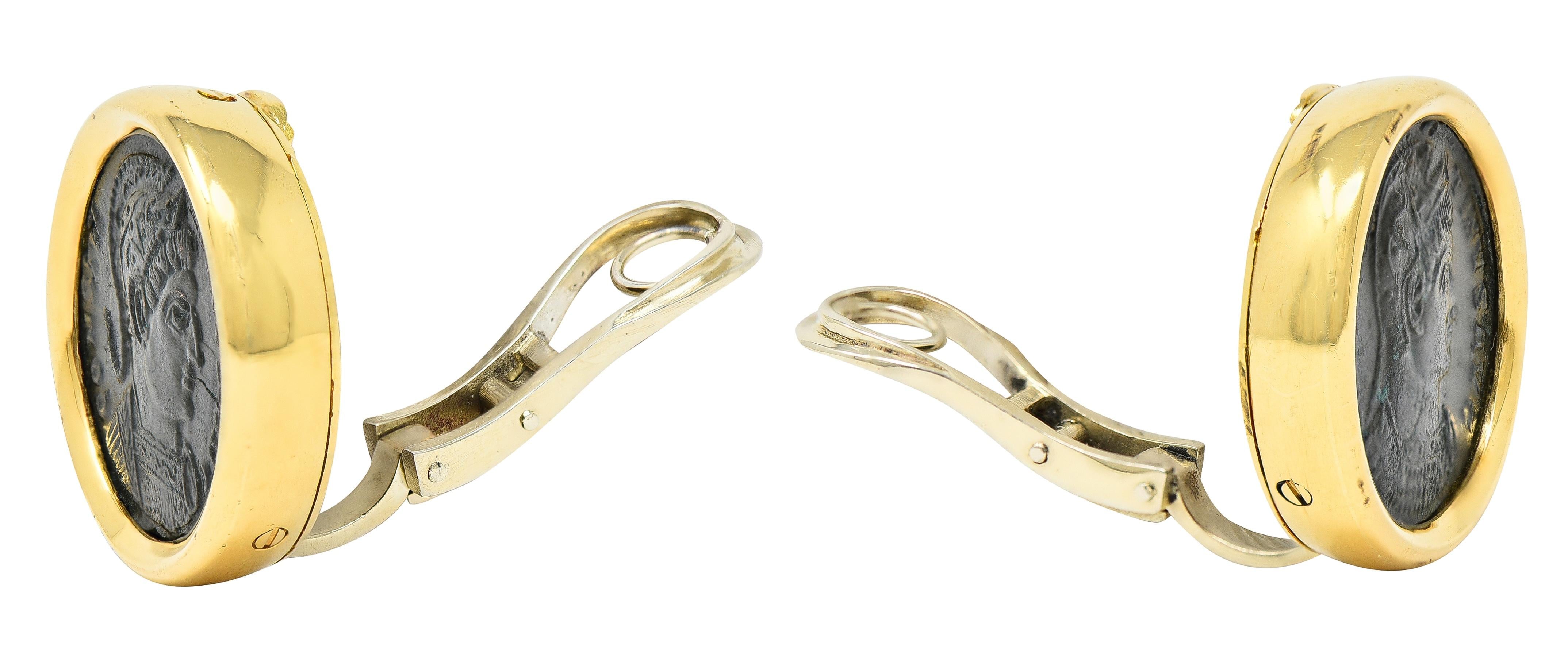 Bulgari 1980s' Ancient Roman Coin 18K Gold Vintage Monete Ear-Clip Earrings