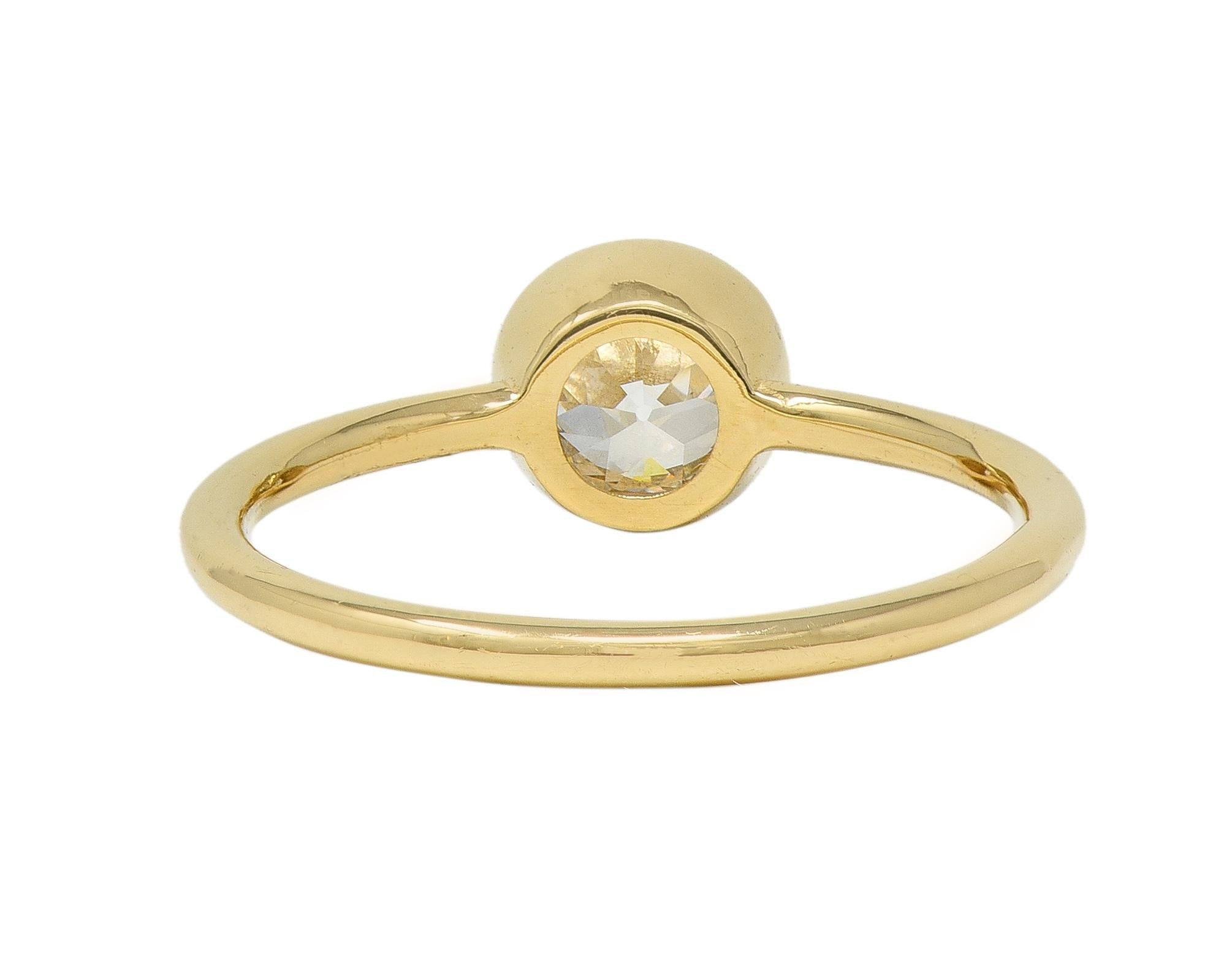 1990s Old European Cut Diamond 14 Karat Gold Bezel Set Solitaire Engagement Ring