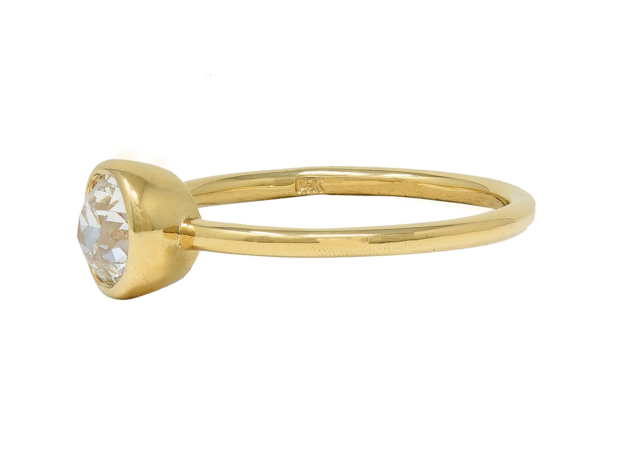 1990s Old European Cut Diamond 14 Karat Gold Bezel Set Solitaire Engagement Ring
