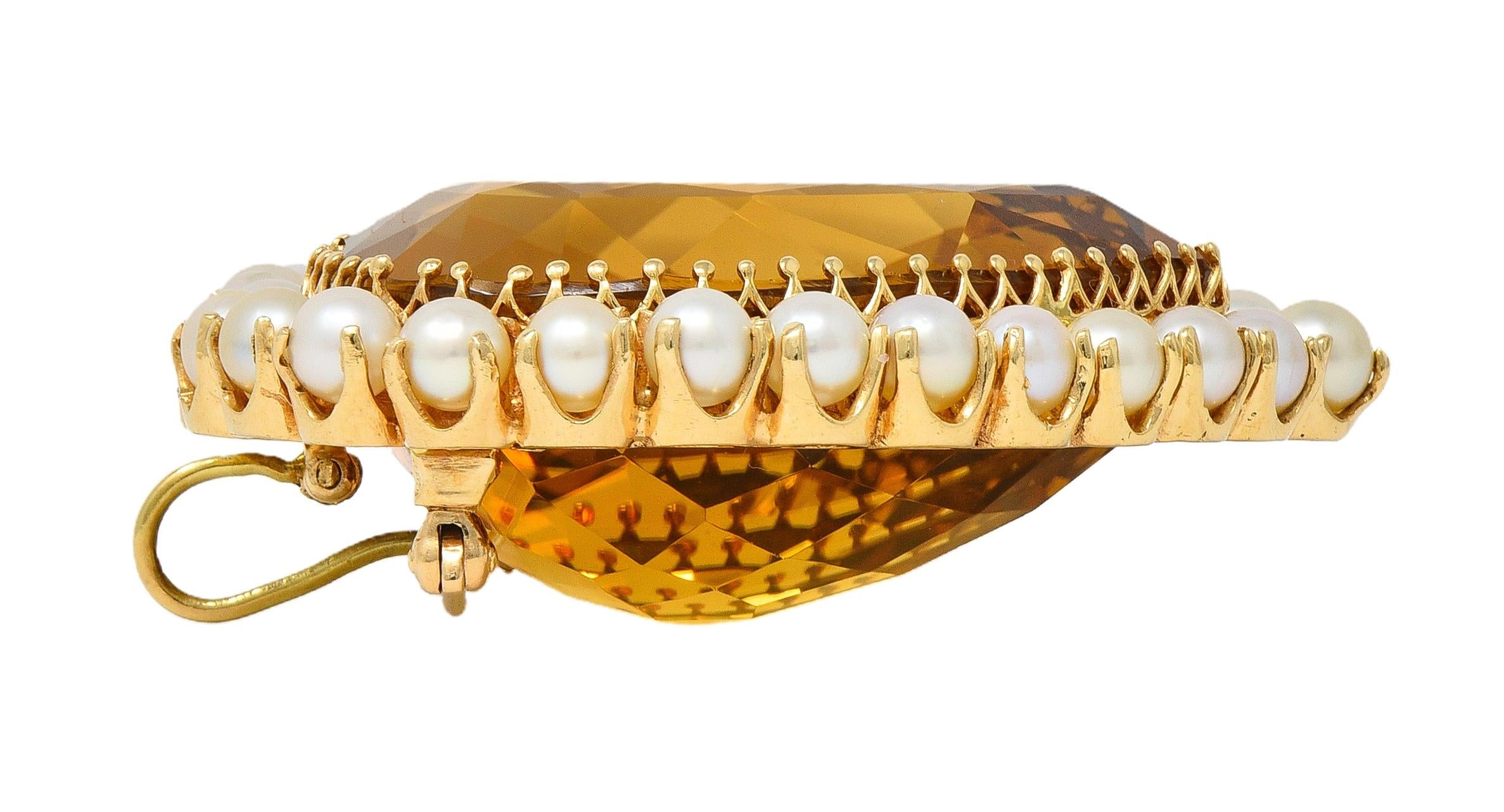 Victorian 29.37 CTW Citrine Pearl 14K Yellow Gold Antique Heart Pendant Brooch