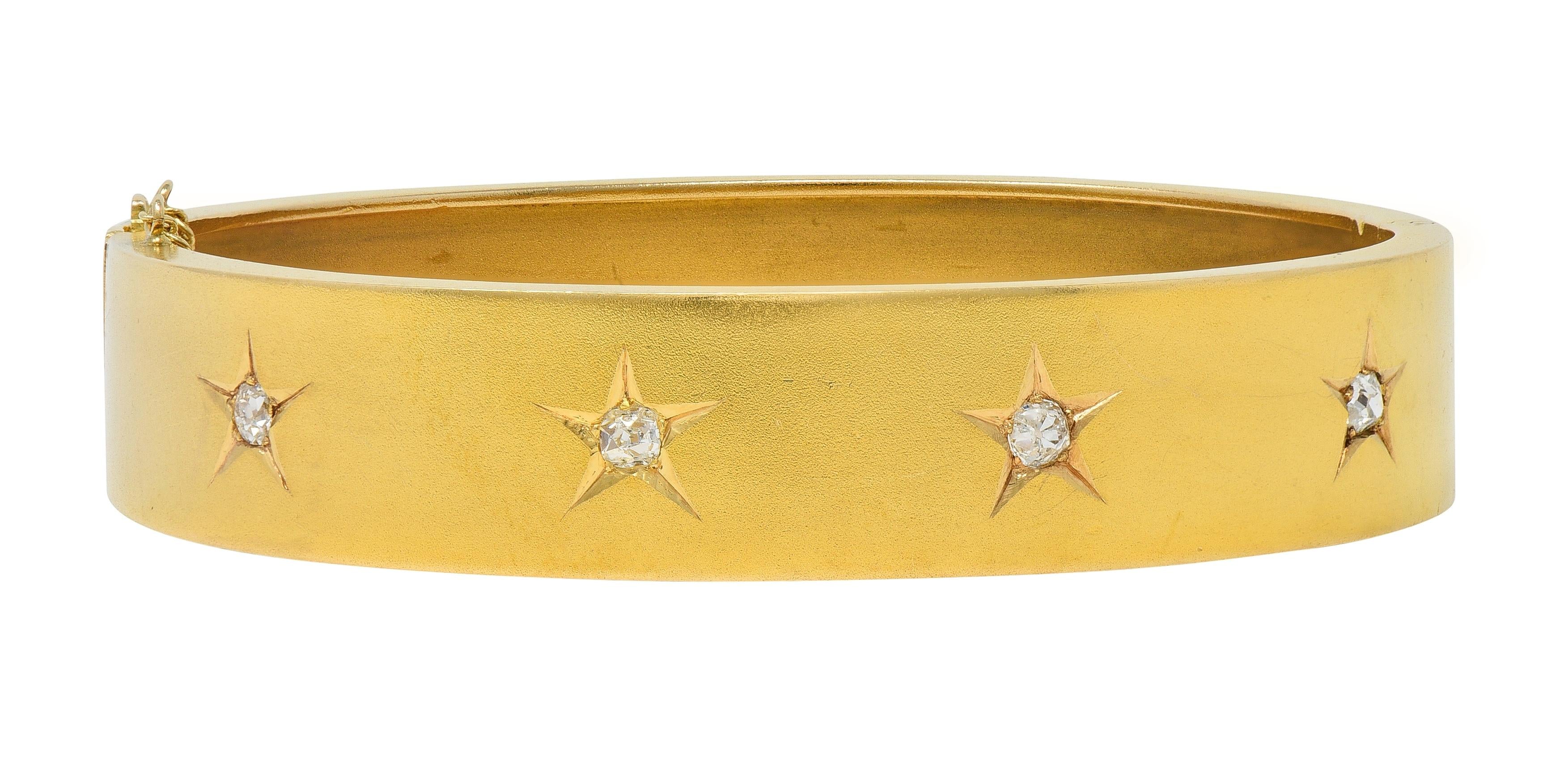 Victorian Diamond 14 Karat Yellow Gold Antique Star Bangle Bracelet