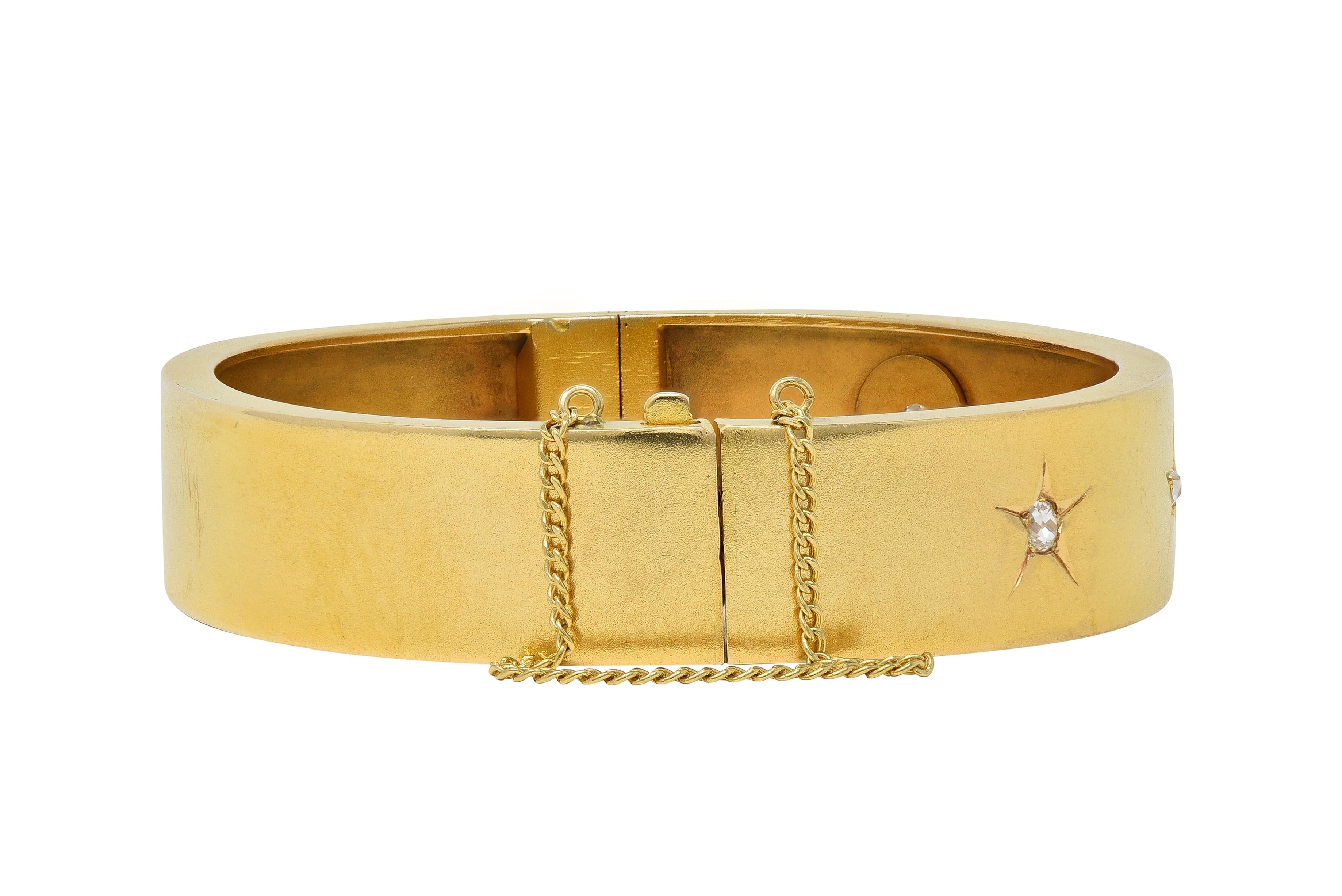 Victorian Diamond 14 Karat Yellow Gold Antique Star Bangle Bracelet