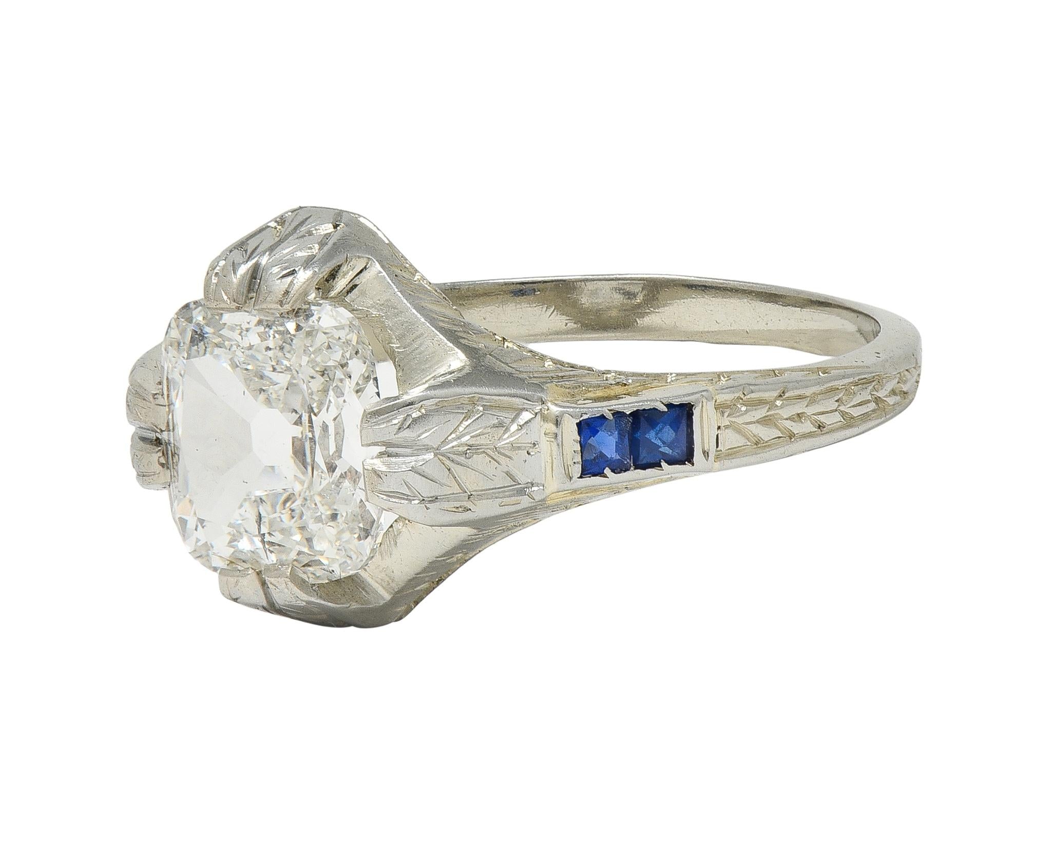Art Deco 1.36 CTW Mine Diamond 18K Gold Vintage Wheat Compass Engagement Ring