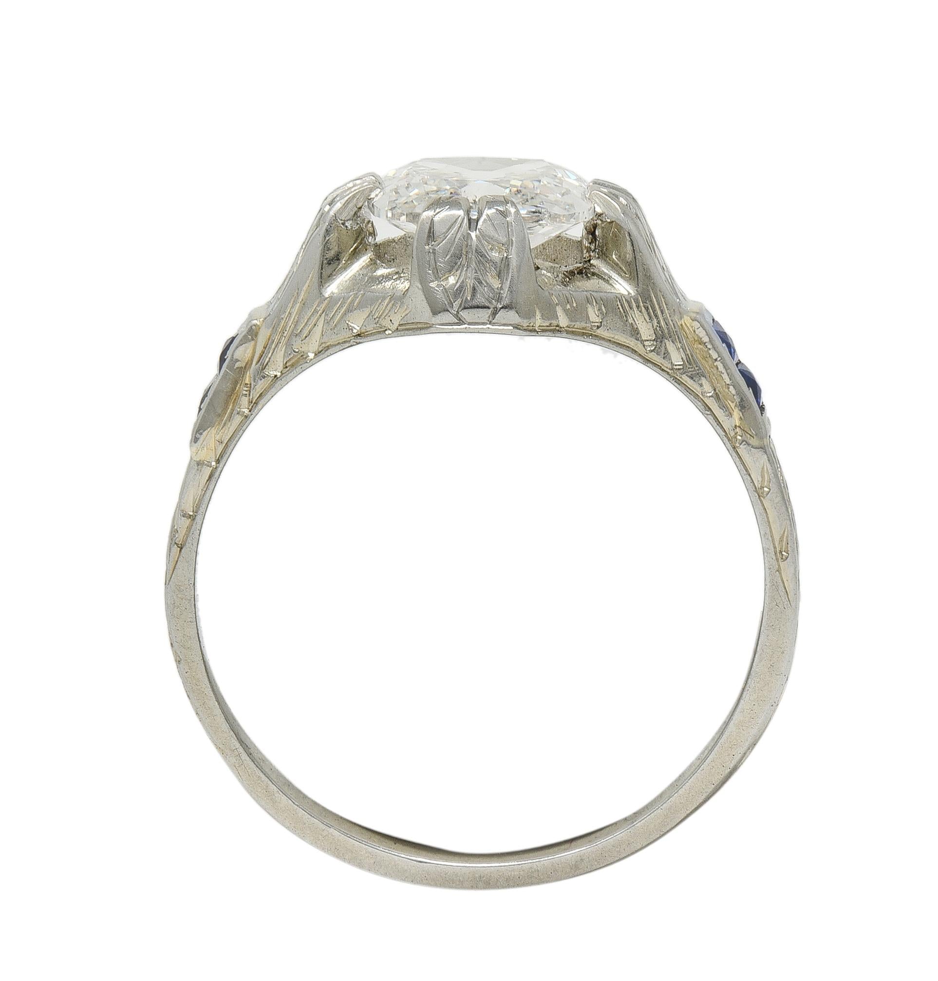 Art Deco 1.36 CTW Mine Diamond 18K Gold Vintage Wheat Compass Engagement Ring