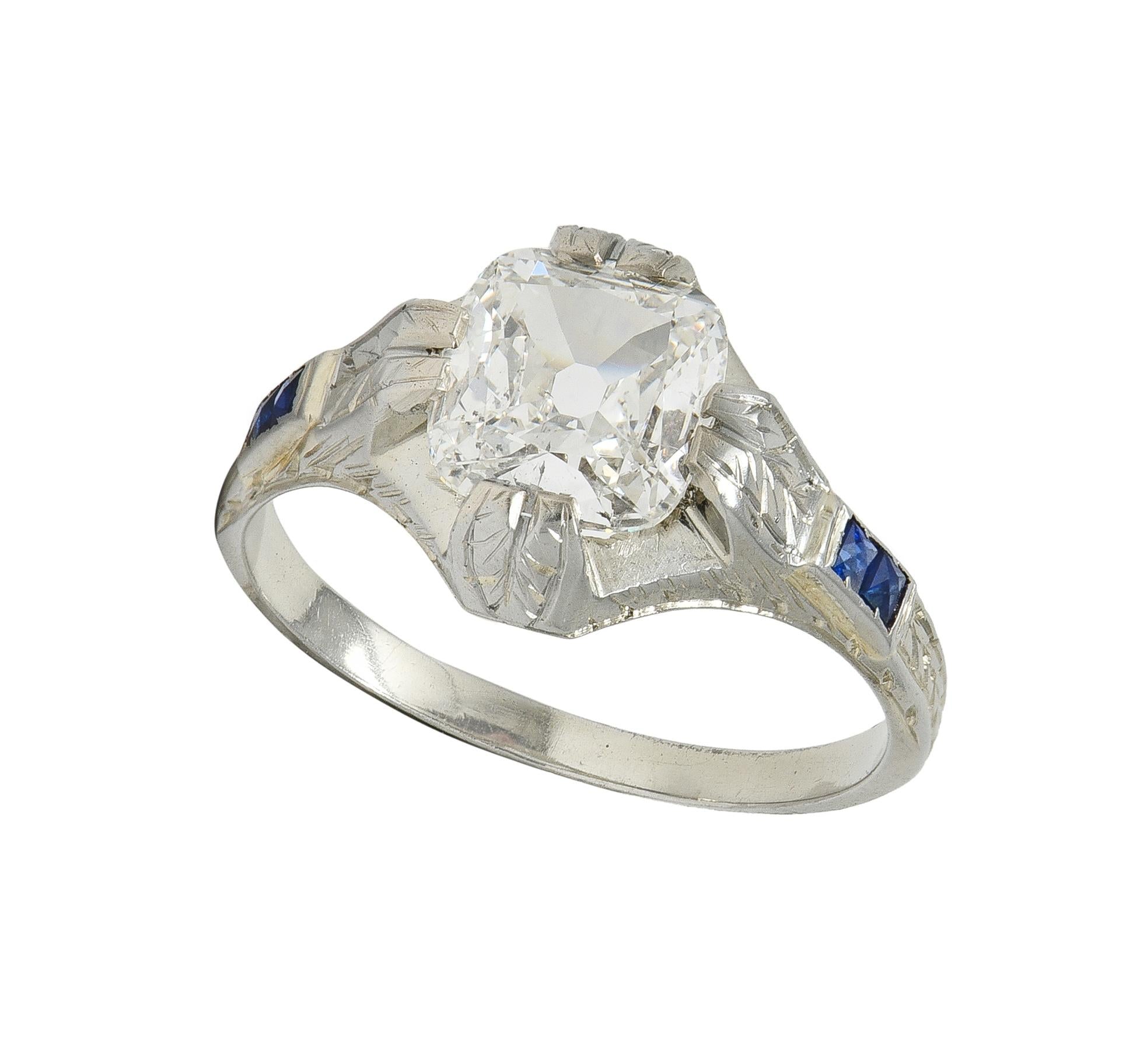 Art Deco 1.36 CTW Mine Diamond 18K Gold Vintage Wheat Compass Engagement Ring
