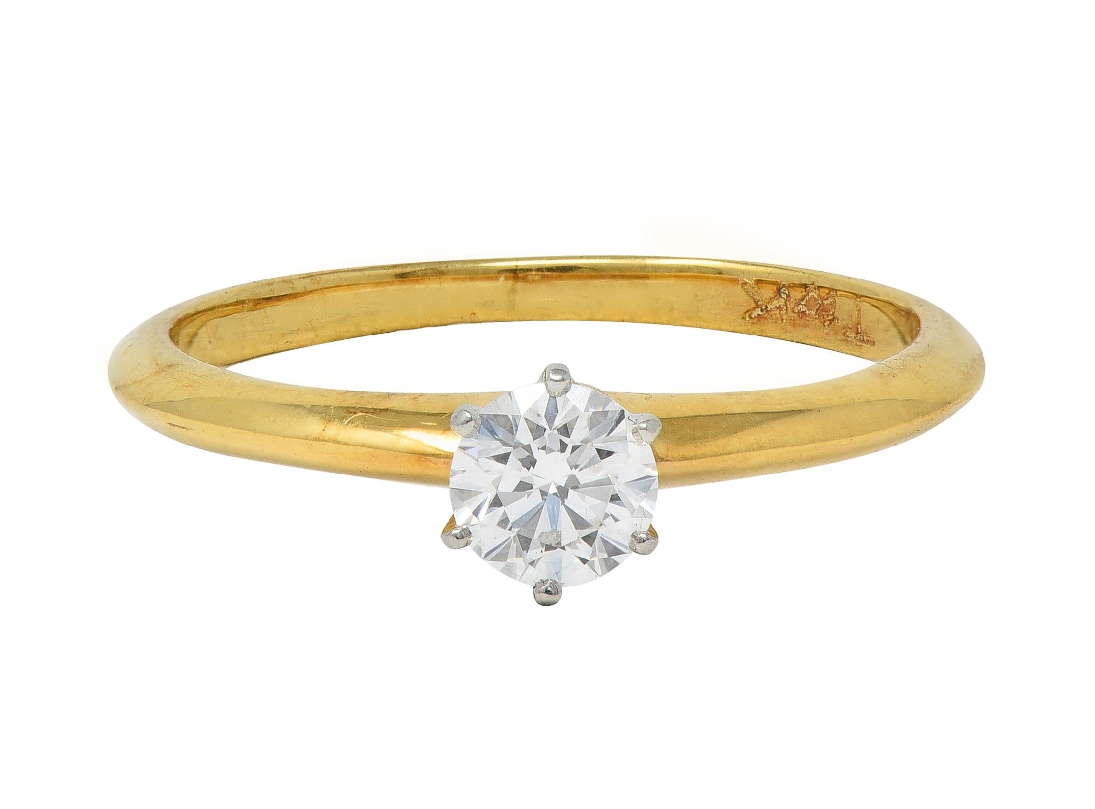 Tiffany & Co. Diamond Platinum 18K Yellow Gold Vintage Solitaire Engagement Ring