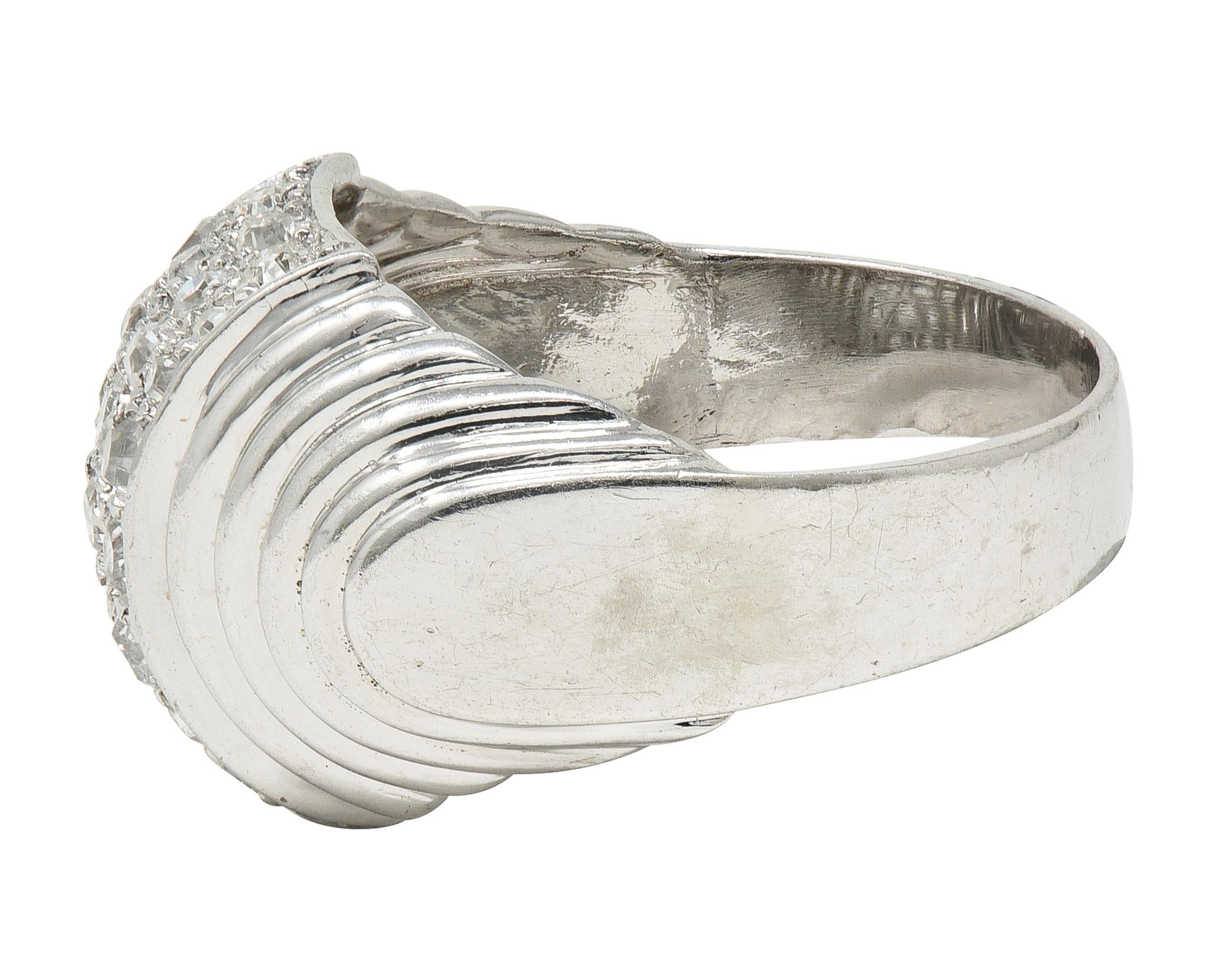 Art Deco 1.36 CTW Old European Cut Diamond Platinum Vintage Stepped Dome Ring