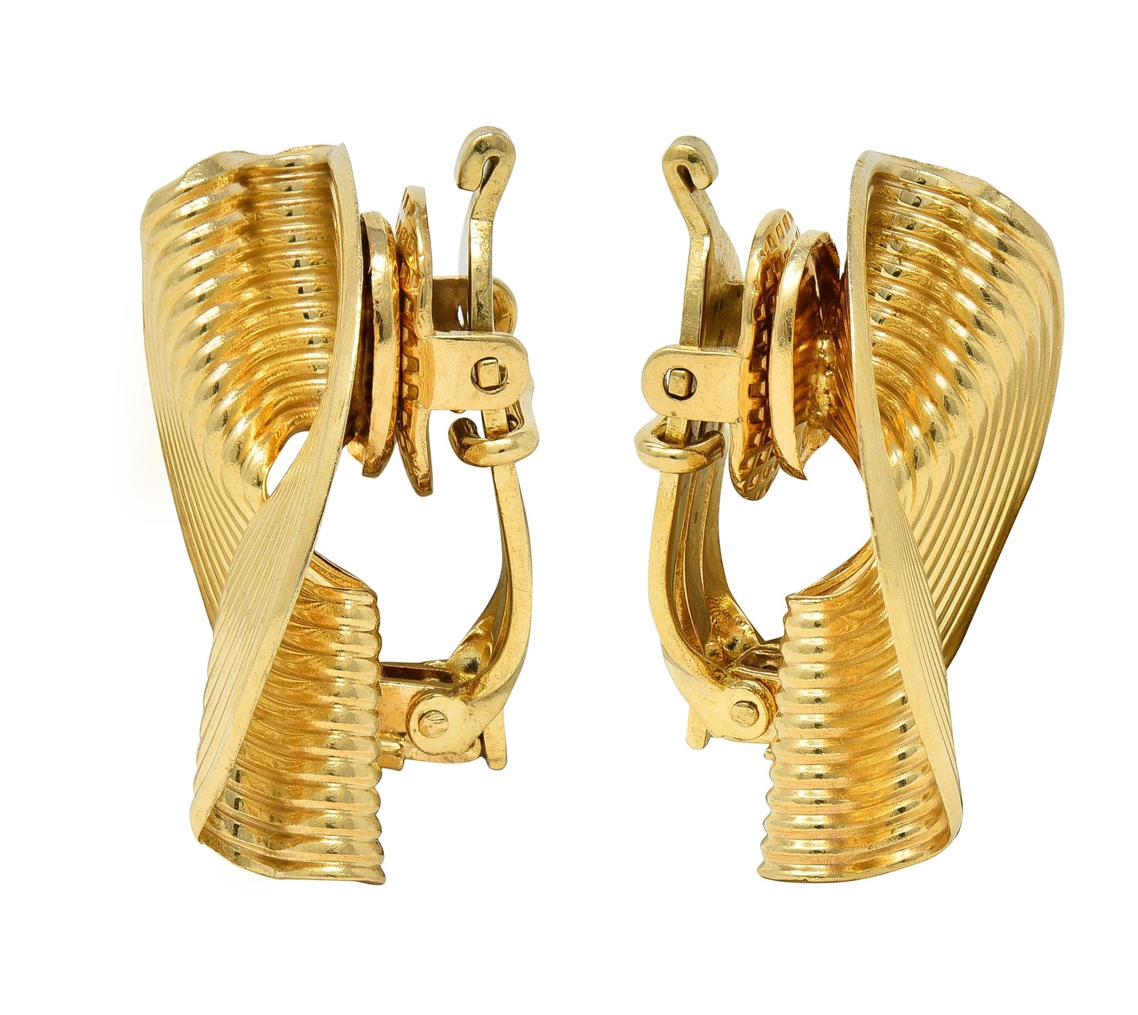 Tiffany & Co. 1950's 18 Karat Yellow Gold Vintage Fanning Spiral Earrings