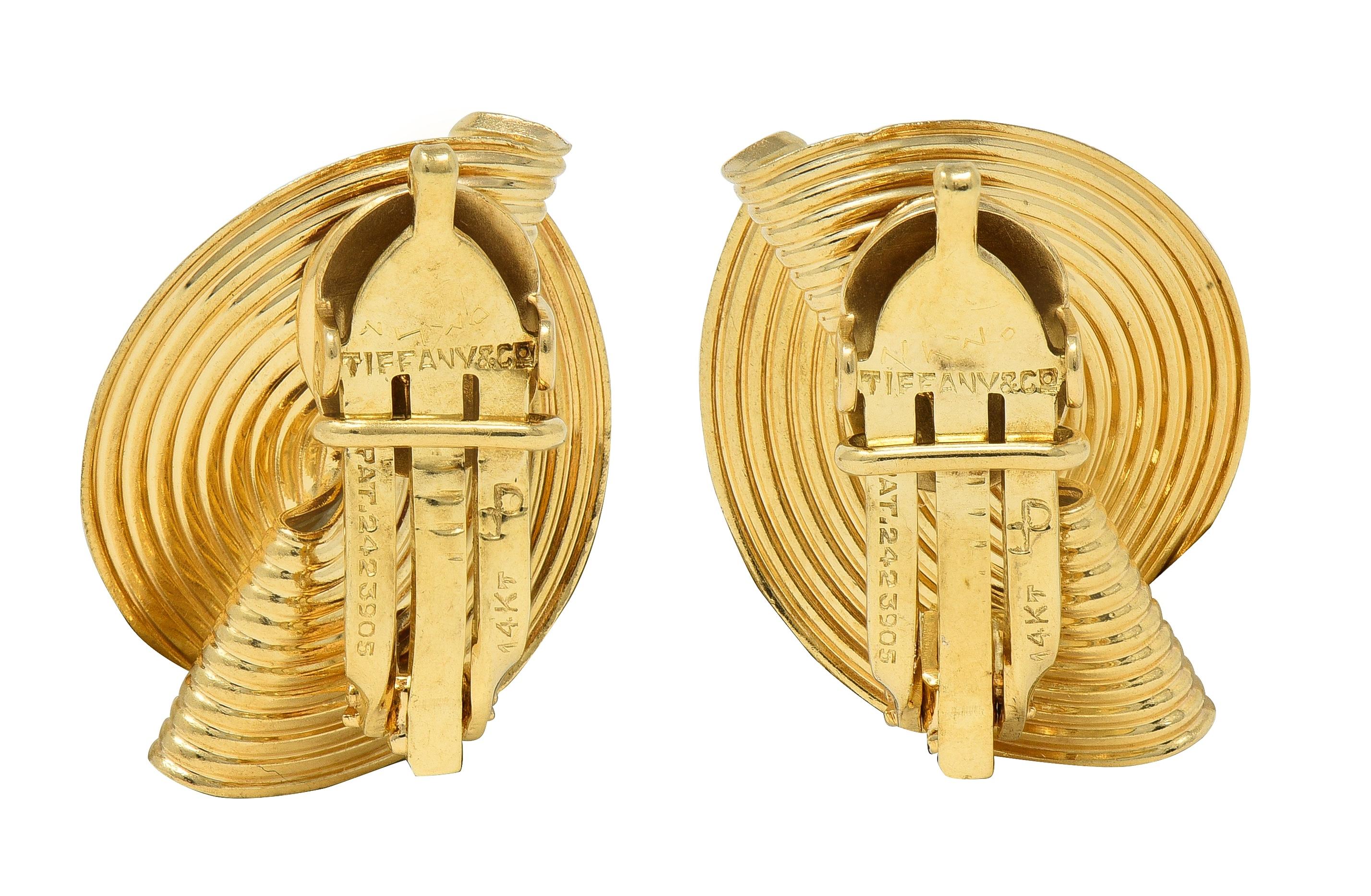 Tiffany & Co. 1950's 18 Karat Yellow Gold Vintage Fanning Spiral Earrings