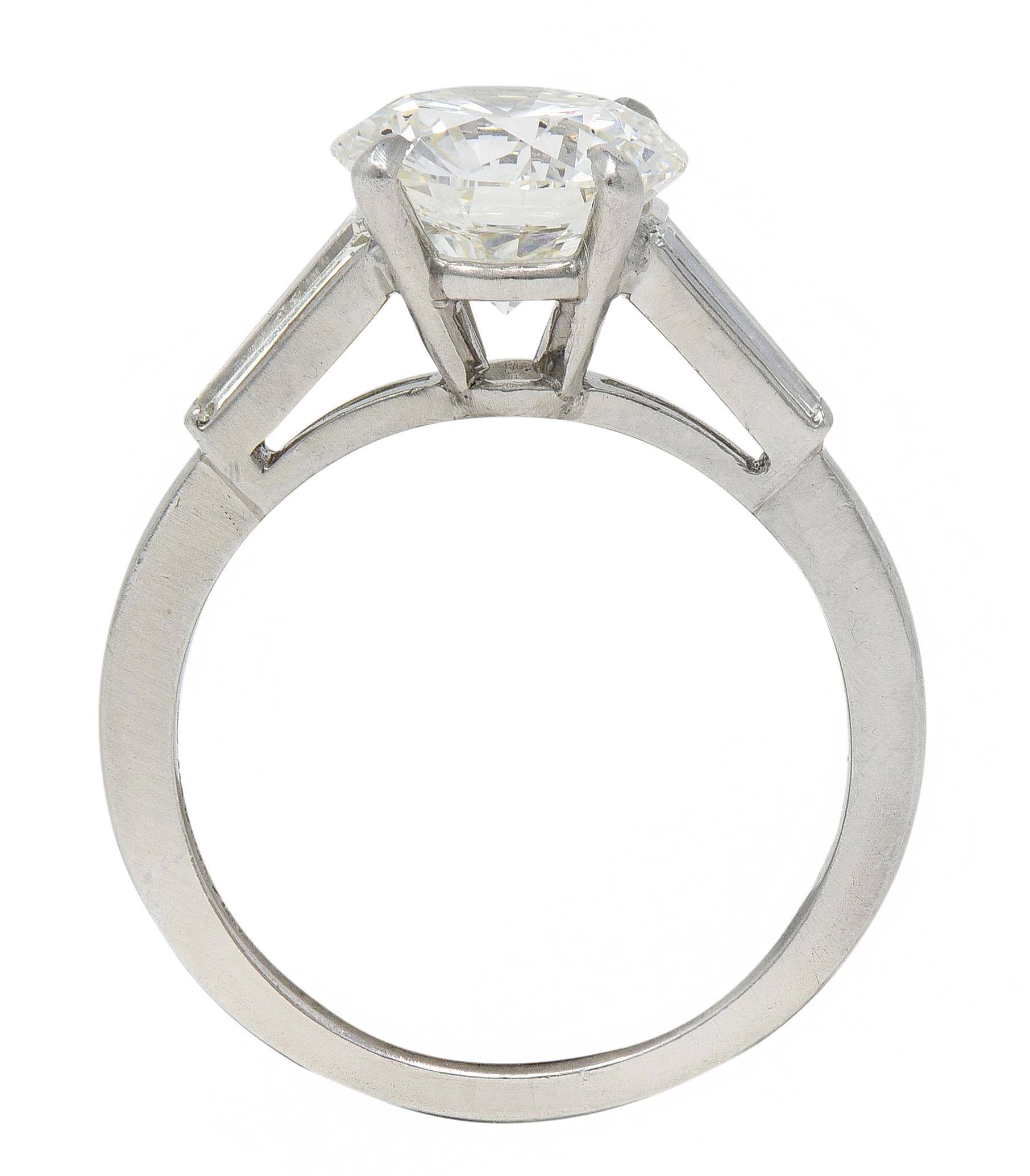 Mid-Century 2.88 CTW Diamond Platinum Vintage Three Stone Engagement Ring GIA