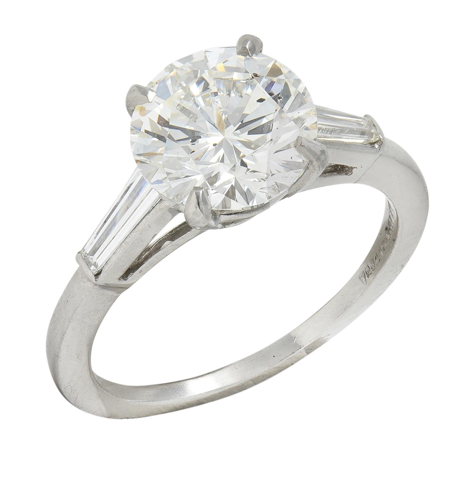 Mid-Century 2.88 CTW Diamond Platinum Vintage Three Stone Engagement Ring GIA