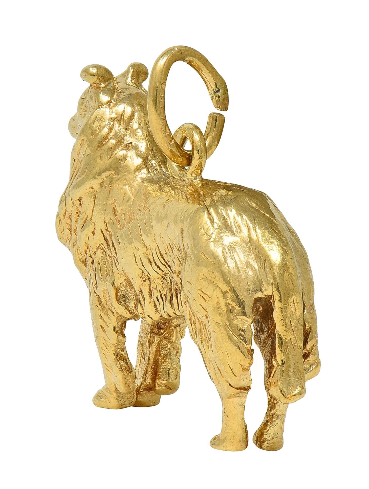 1960's 14 Karat Yellow Gold Vintage Collie Dog Pendant Charm