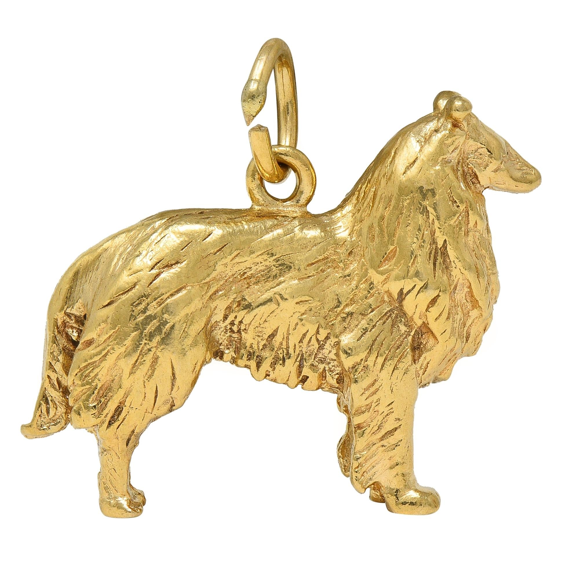 1960's 14 Karat Yellow Gold Vintage Collie Dog Pendant Charm