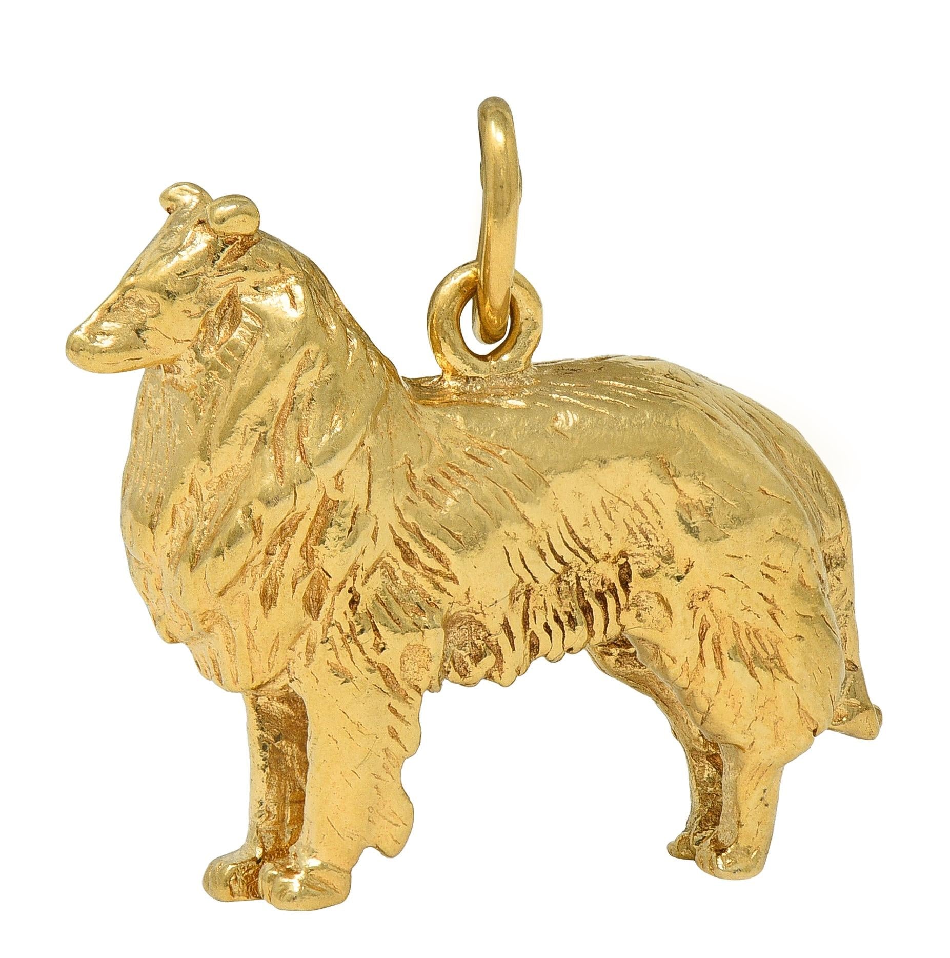 1960's 14 Karat Yellow Gold Vintage Collie Dog Pendant Charm