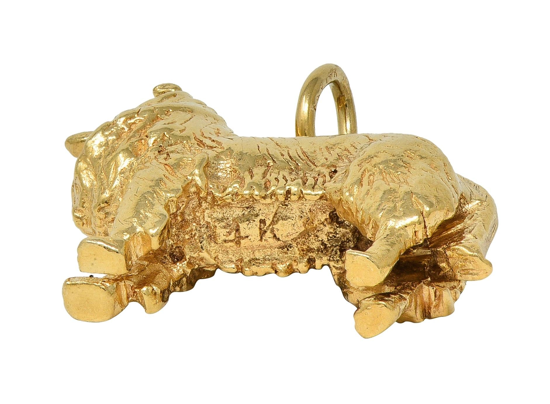 1960's 14 Karat Yellow Gold Vintage Collie Dog Pendant Charm