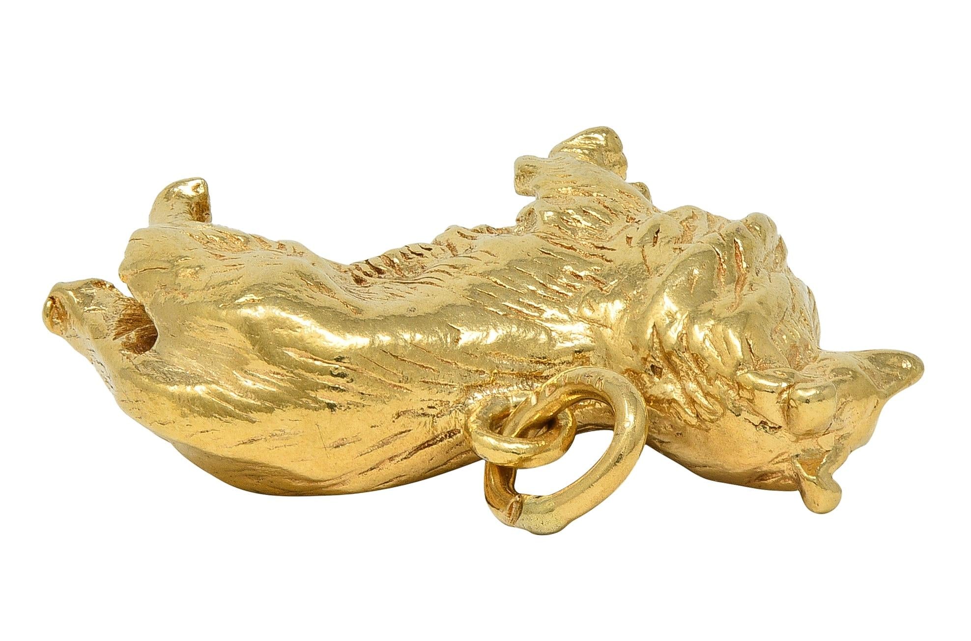 1960's 14 Karat Yellow Gold Vintage Collie Dog Pendant Charm