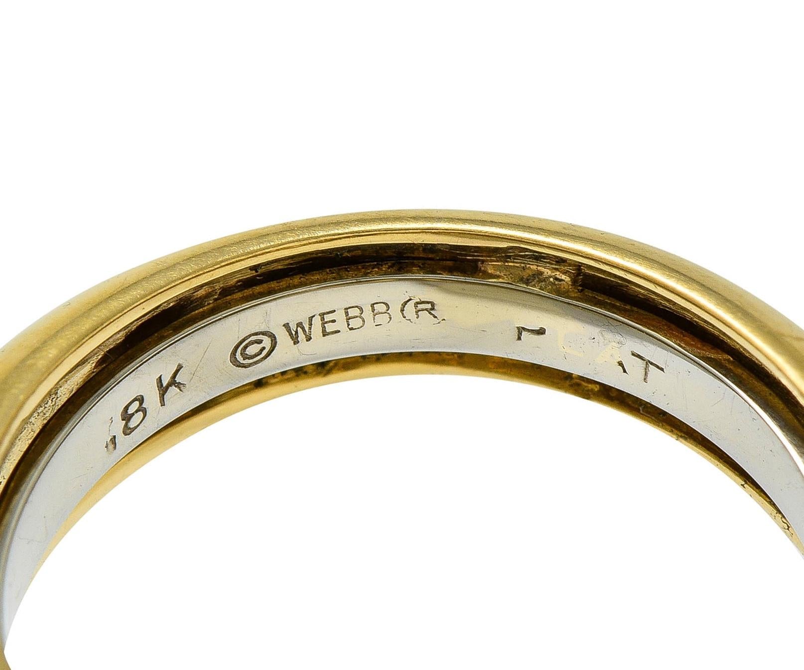 David Webb 1980's Diamond Enamel Platinum 18K Gold Vintage Buckle Ring