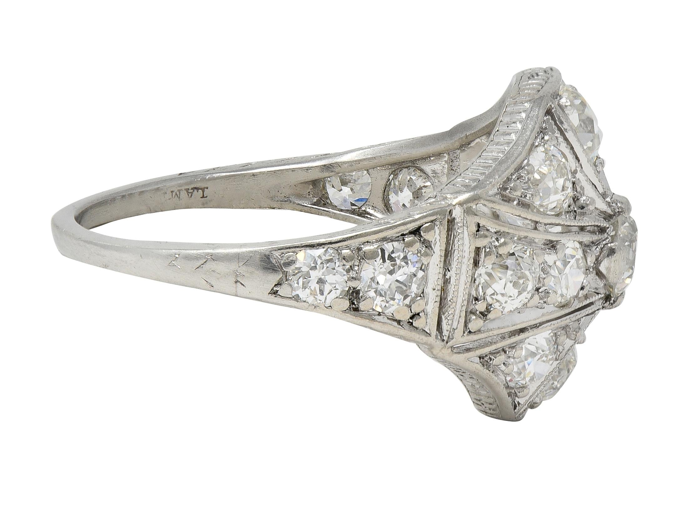 Art Deco Lambert Brothers European Diamond Platinum Vintage Bombé Dinner Ring