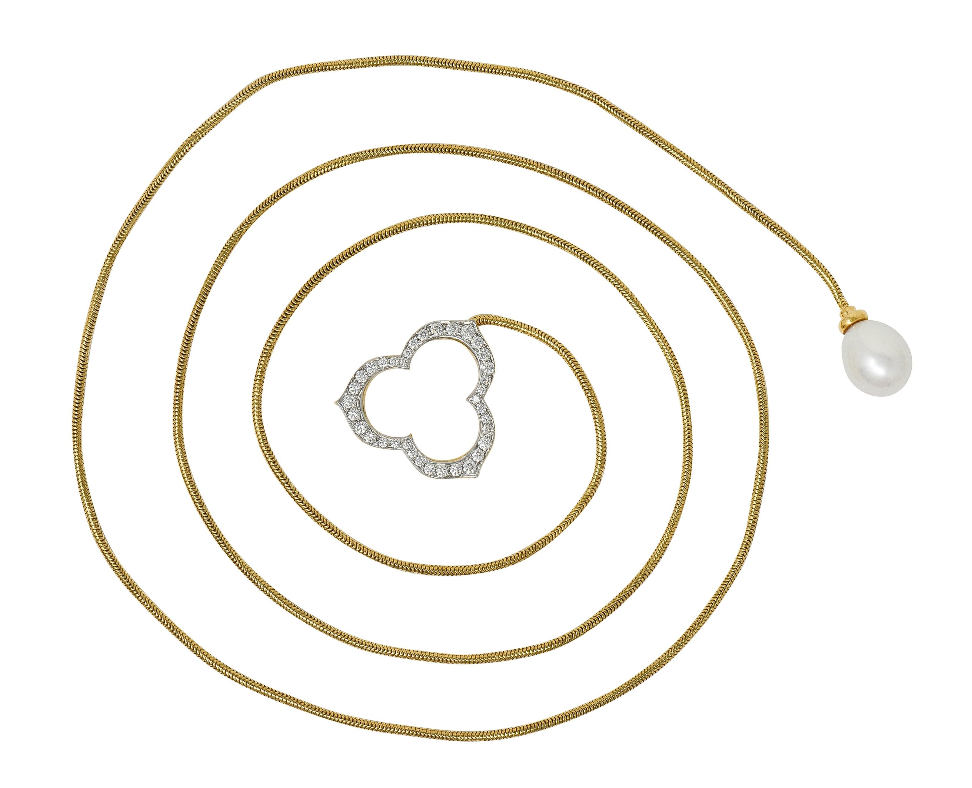 Angela Cummings Diamond Pearl 18 Karat Two-Tone Gold Vintage Lariat Necklace