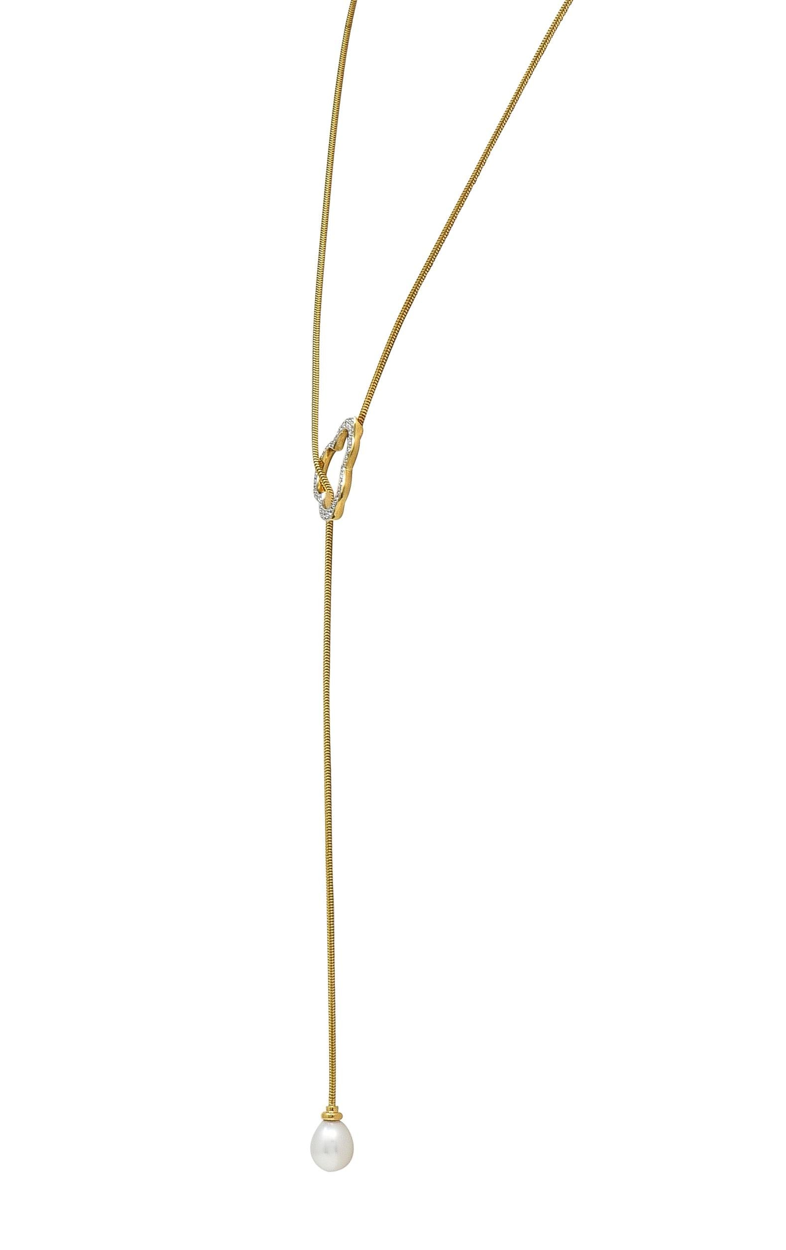 Angela Cummings Diamond Pearl 18 Karat Two-Tone Gold Vintage Lariat Necklace