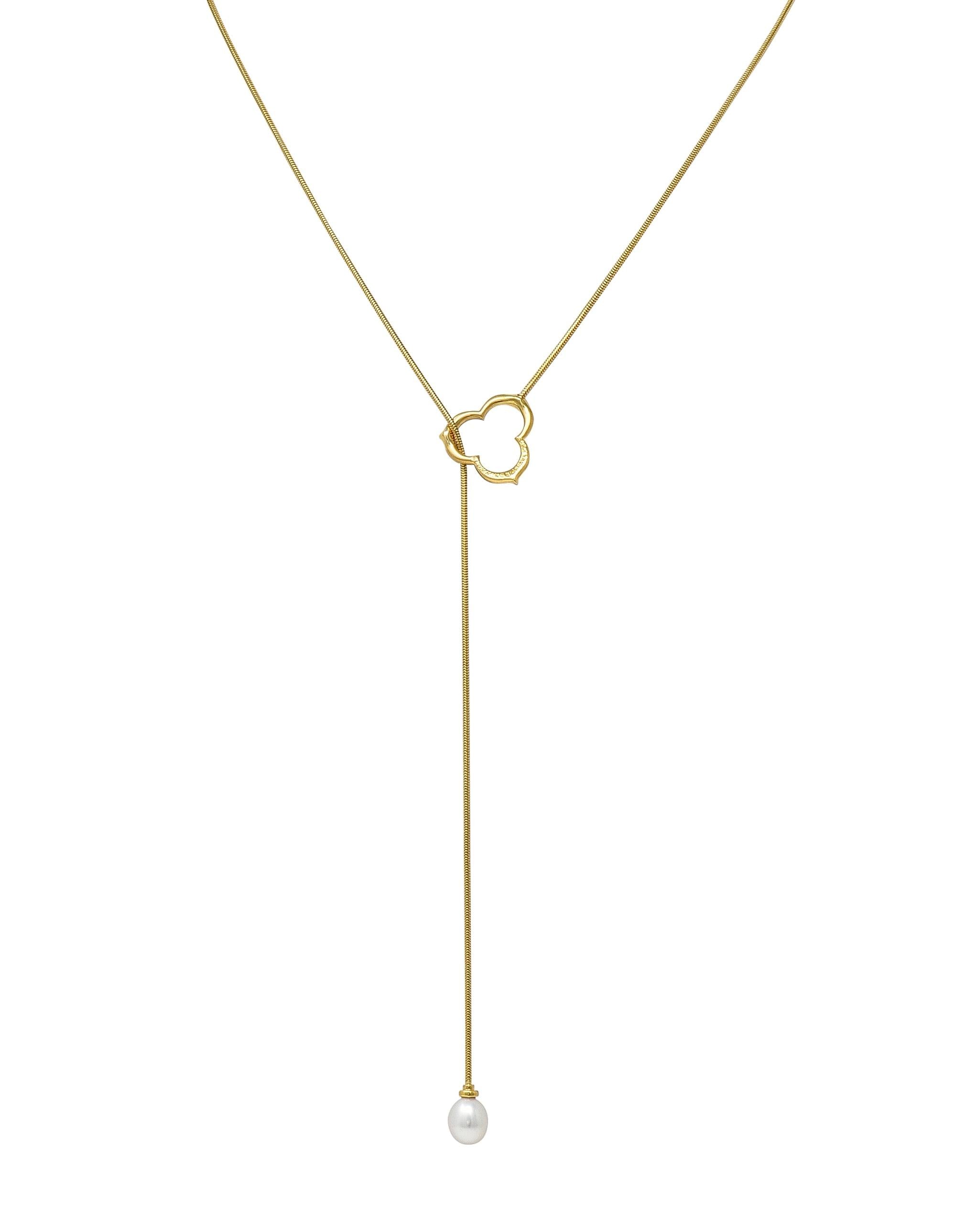 Angela Cummings Diamond Pearl 18 Karat Two-Tone Gold Vintage Lariat Necklace