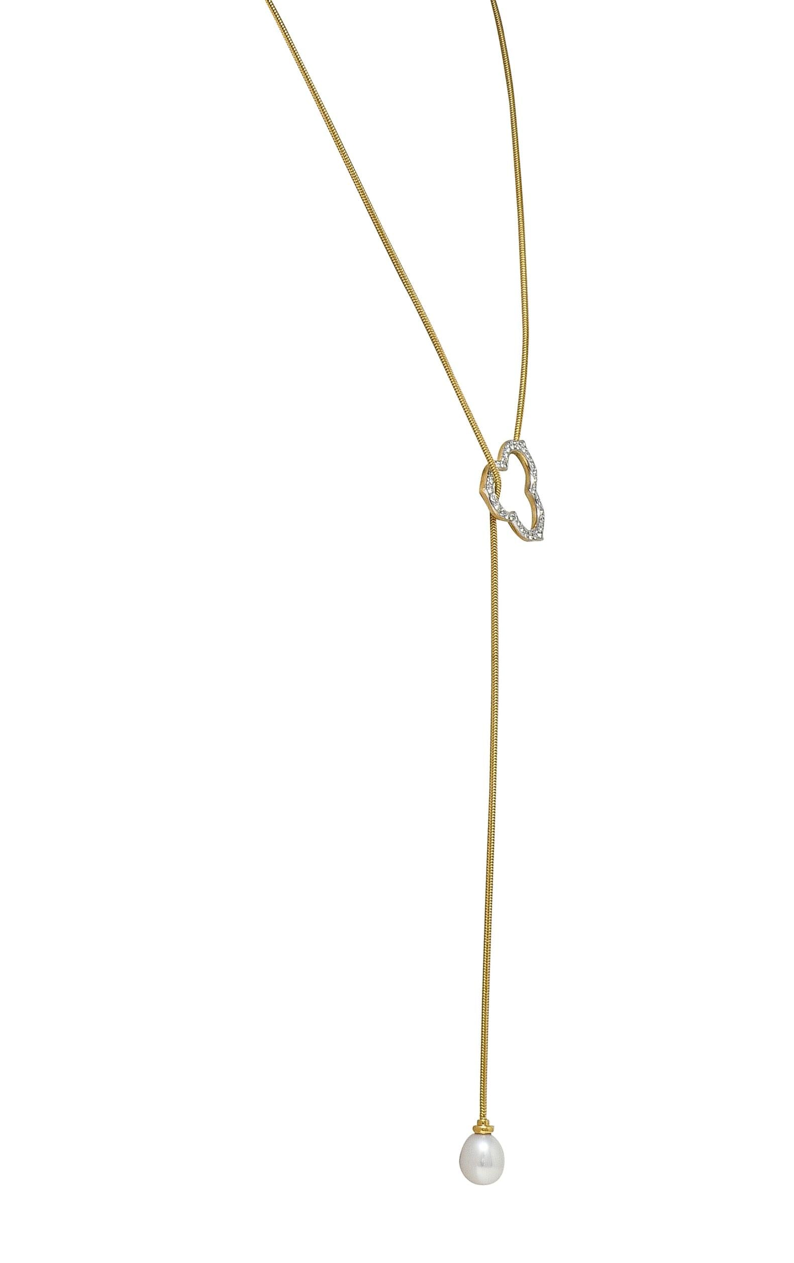 Angela Cummings Diamond Pearl 18 Karat Two-Tone Gold Vintage Lariat Necklace