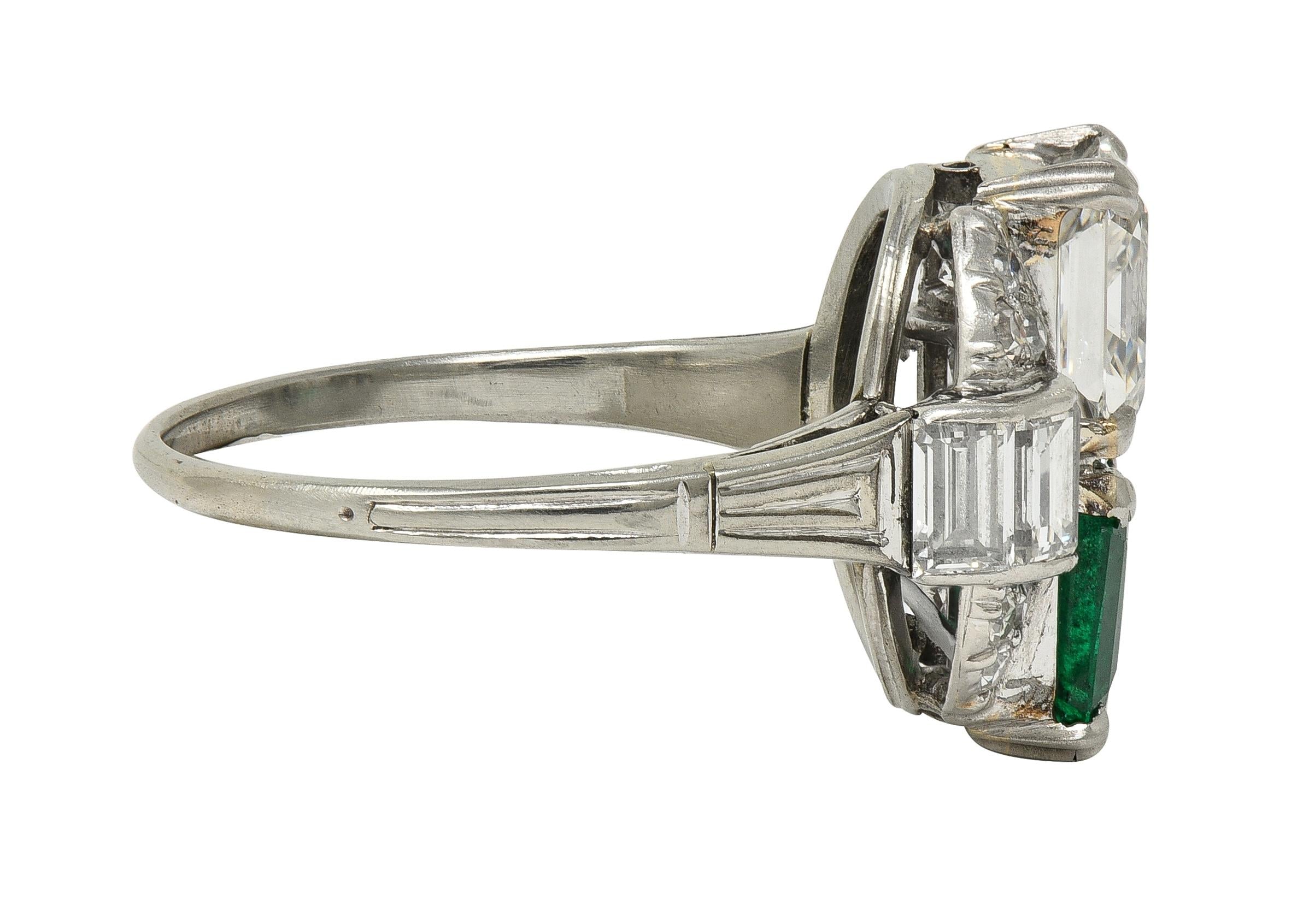 Mid-Century 4.00 CTW Asscher Cut Diamond Emerald 14 Karat White Vintage Ring