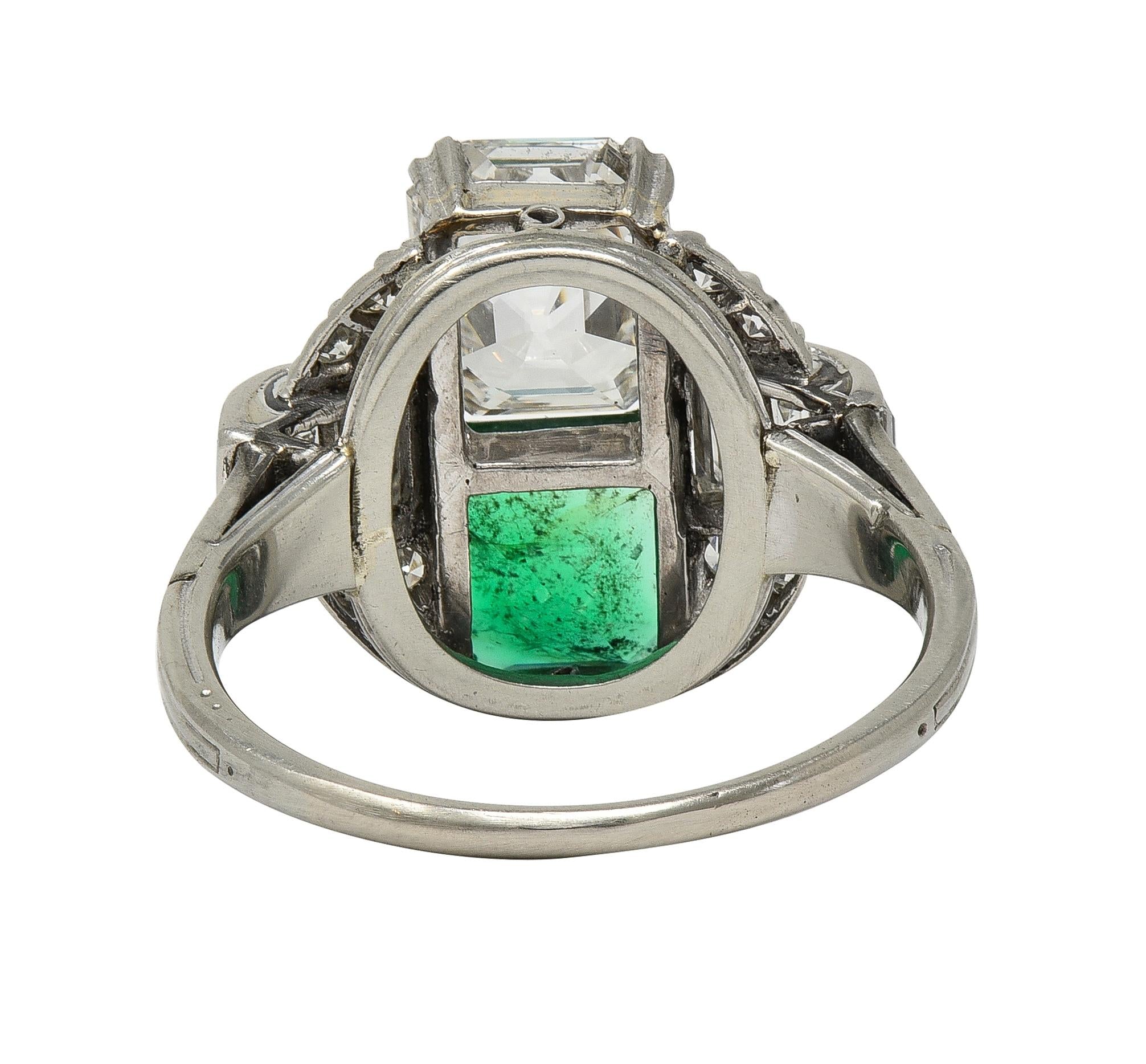 Mid-Century 4.00 CTW Asscher Cut Diamond Emerald 14 Karat White Vintage Ring