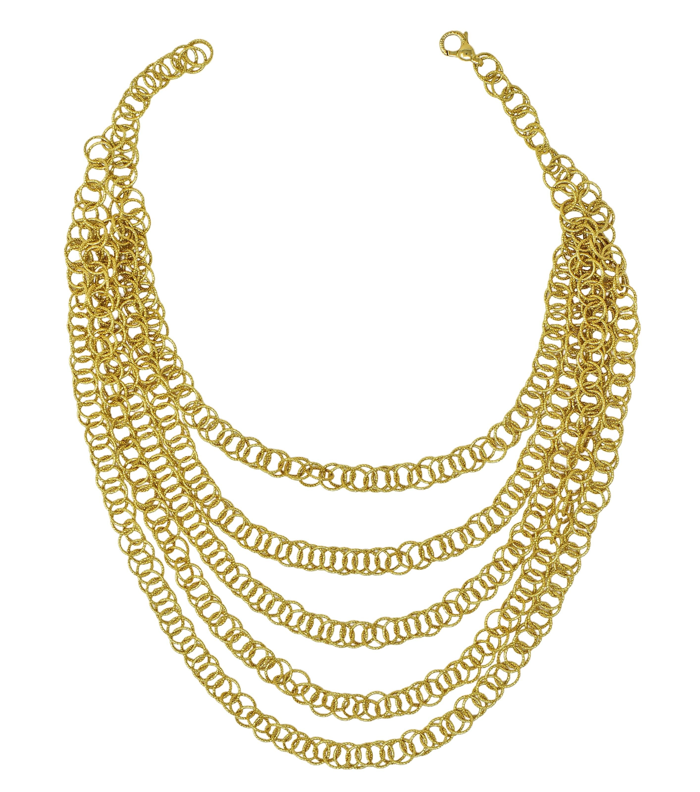 Buccellati 2000's 18 Karat Gold Multi-Strand Hammered Hawaii Necklace