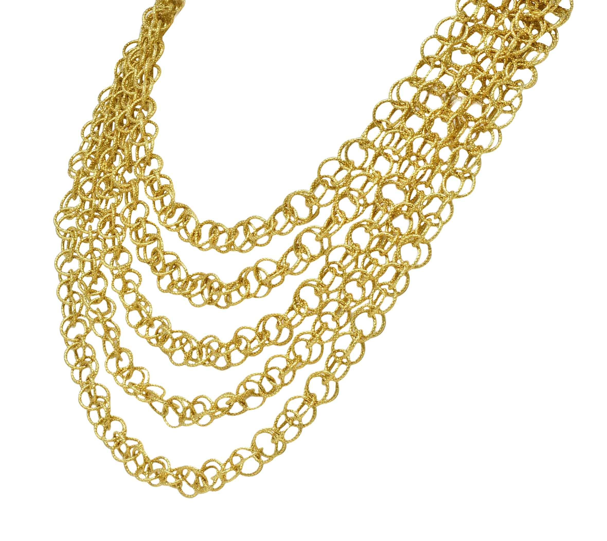Buccellati 2000's 18 Karat Gold Multi-Strand Hammered Hawaii Necklace