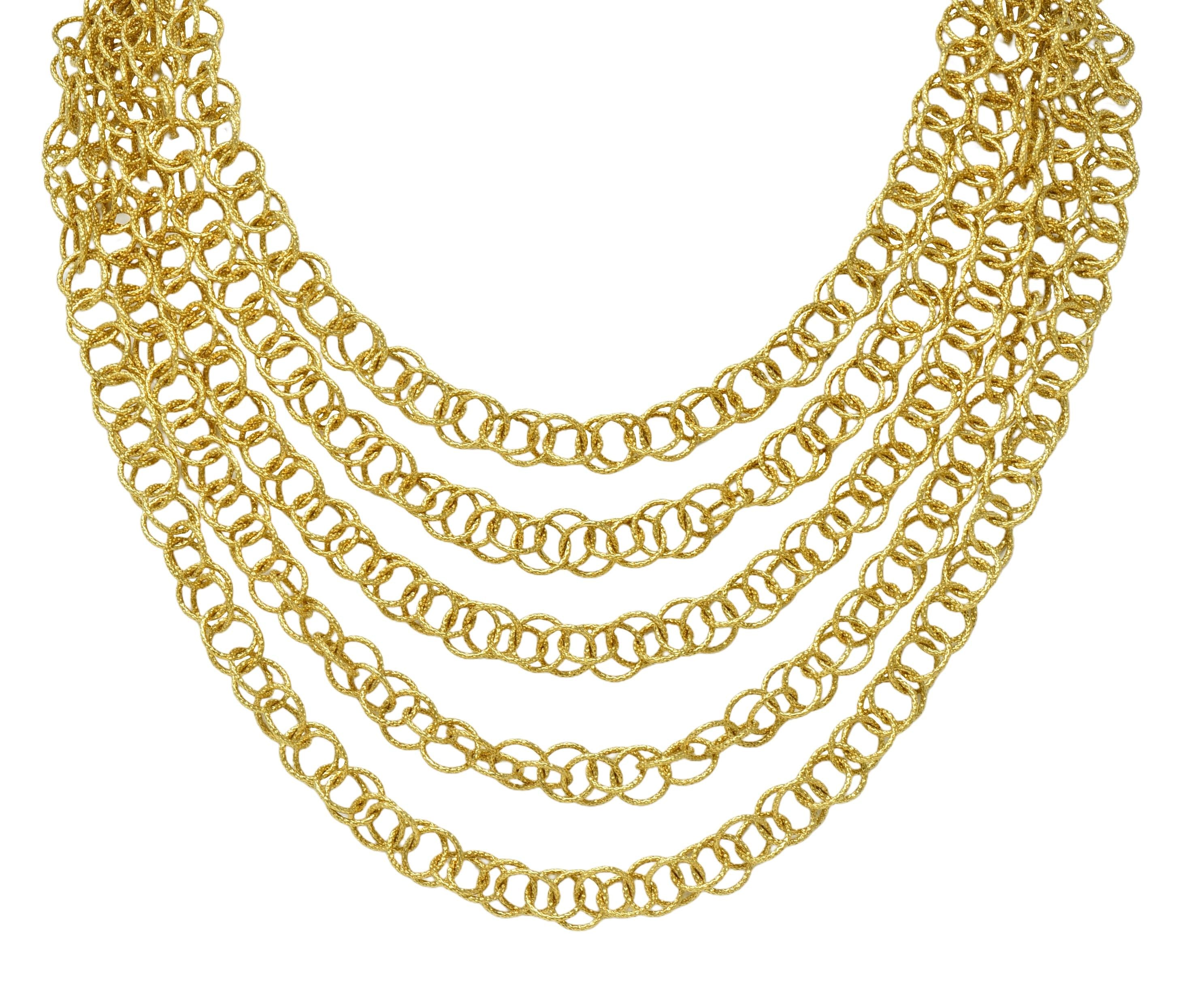 Buccellati 2000's 18 Karat Gold Multi-Strand Hammered Hawaii Necklace