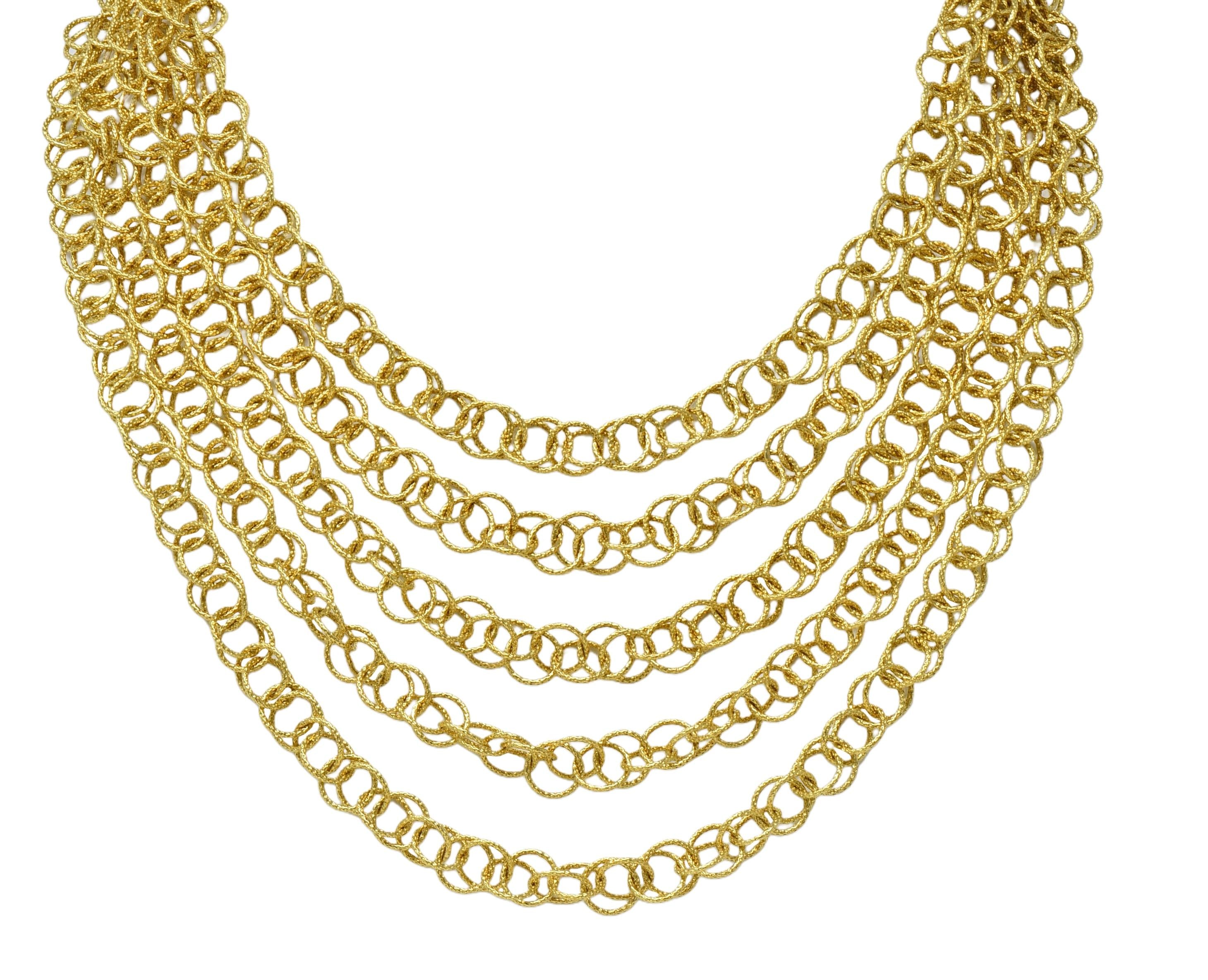 Buccellati 2000's 18 Karat Gold Multi-Strand Hammered Hawaii Necklace