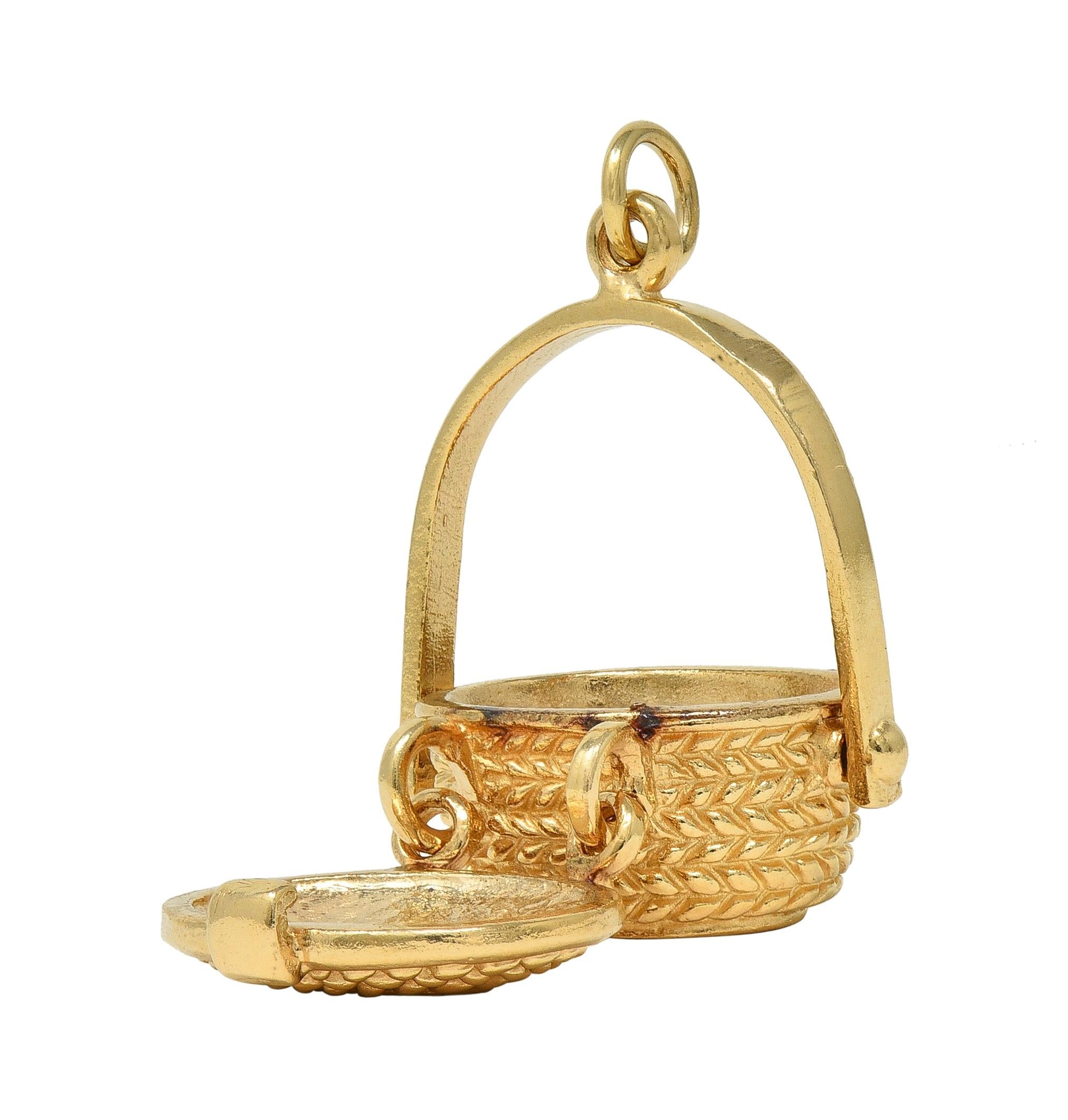 1950's 14 Karat Yellow Gold Vintage Picnic Basket Pendant Charm