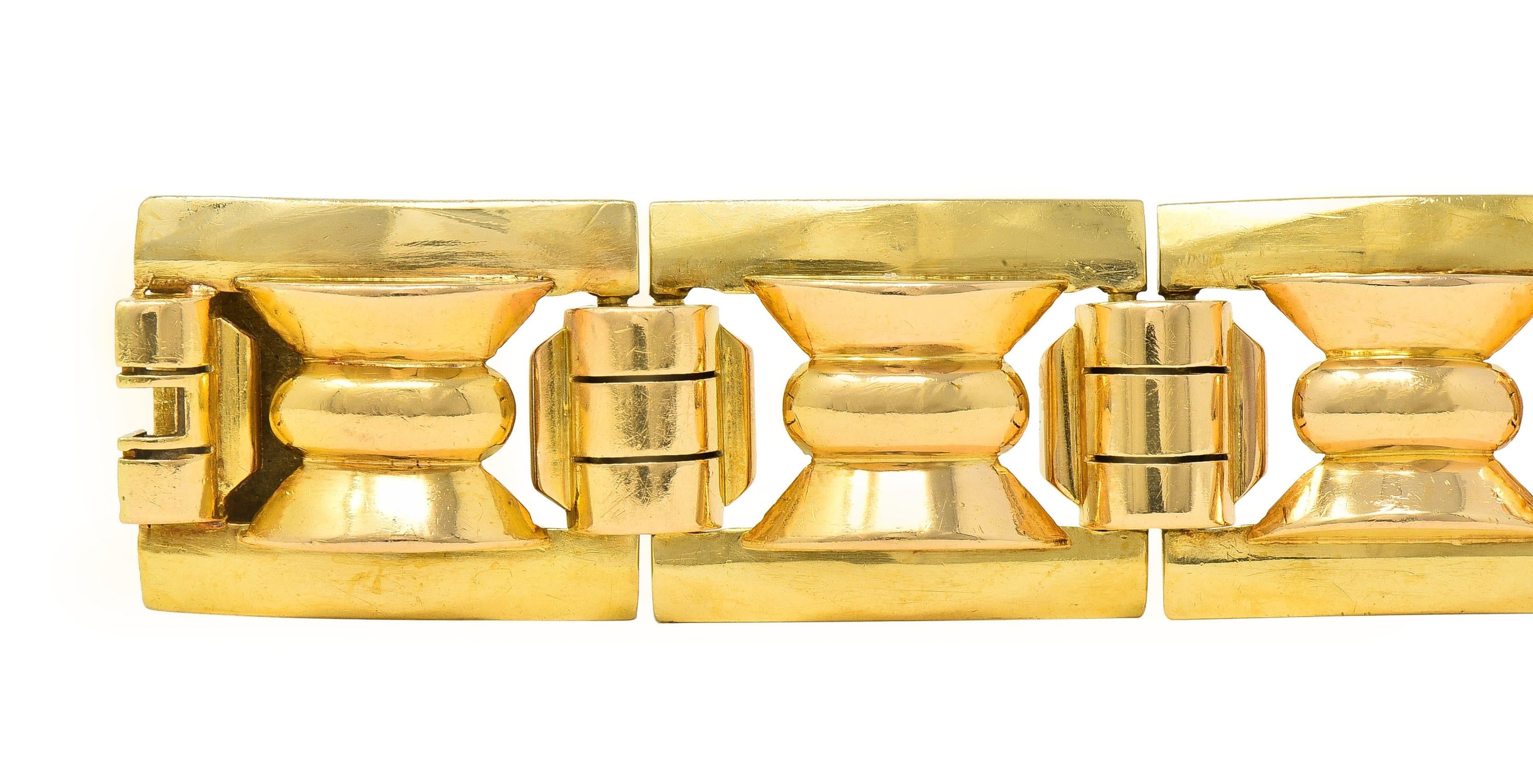 Retro French 18 Karat Two-Tone Gold Vintage Geometric Link Bracelet