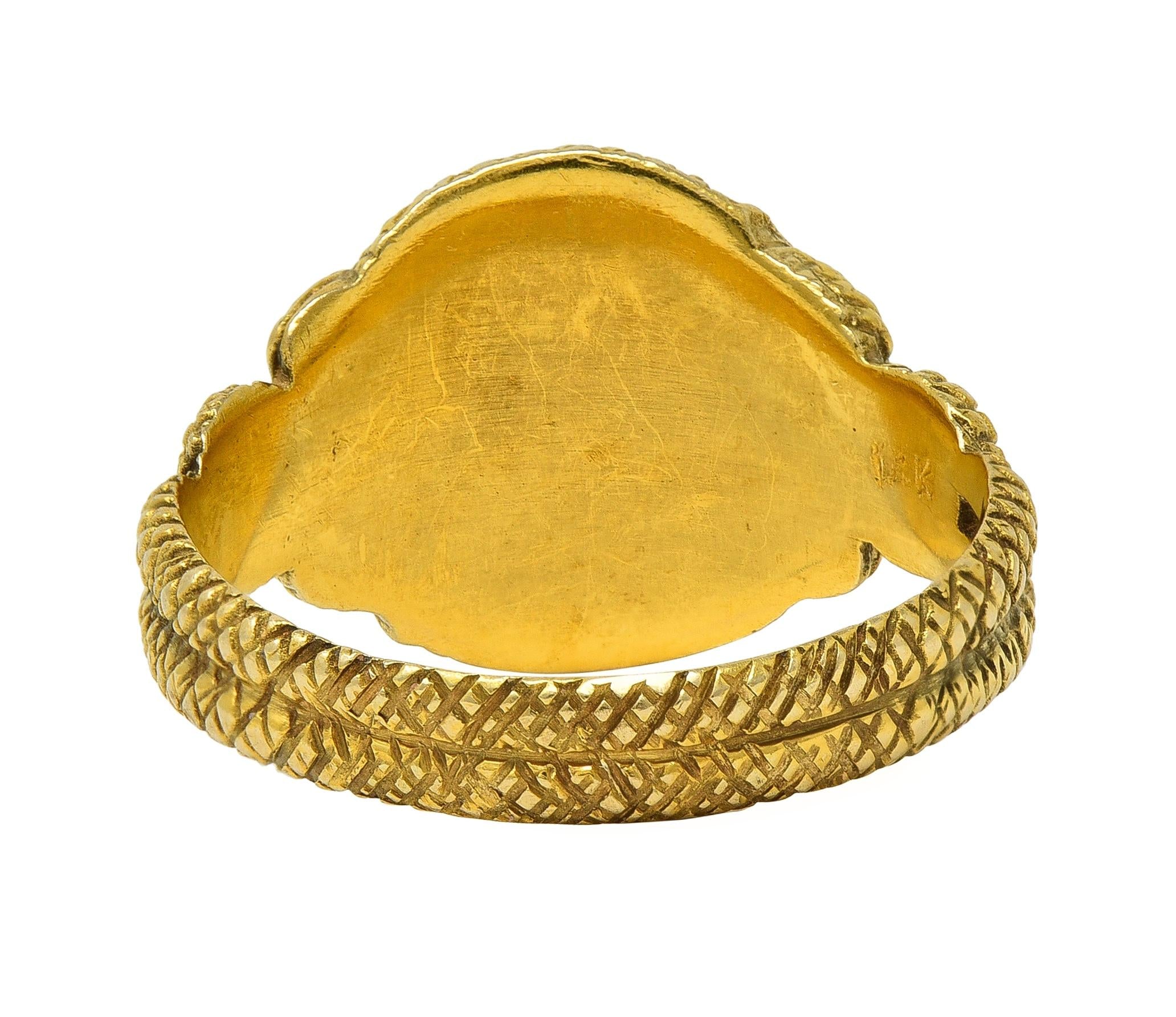 Victorian Moonstone Cabochon 14 Karat Yellow Gold Antique Snake Unisex Ring