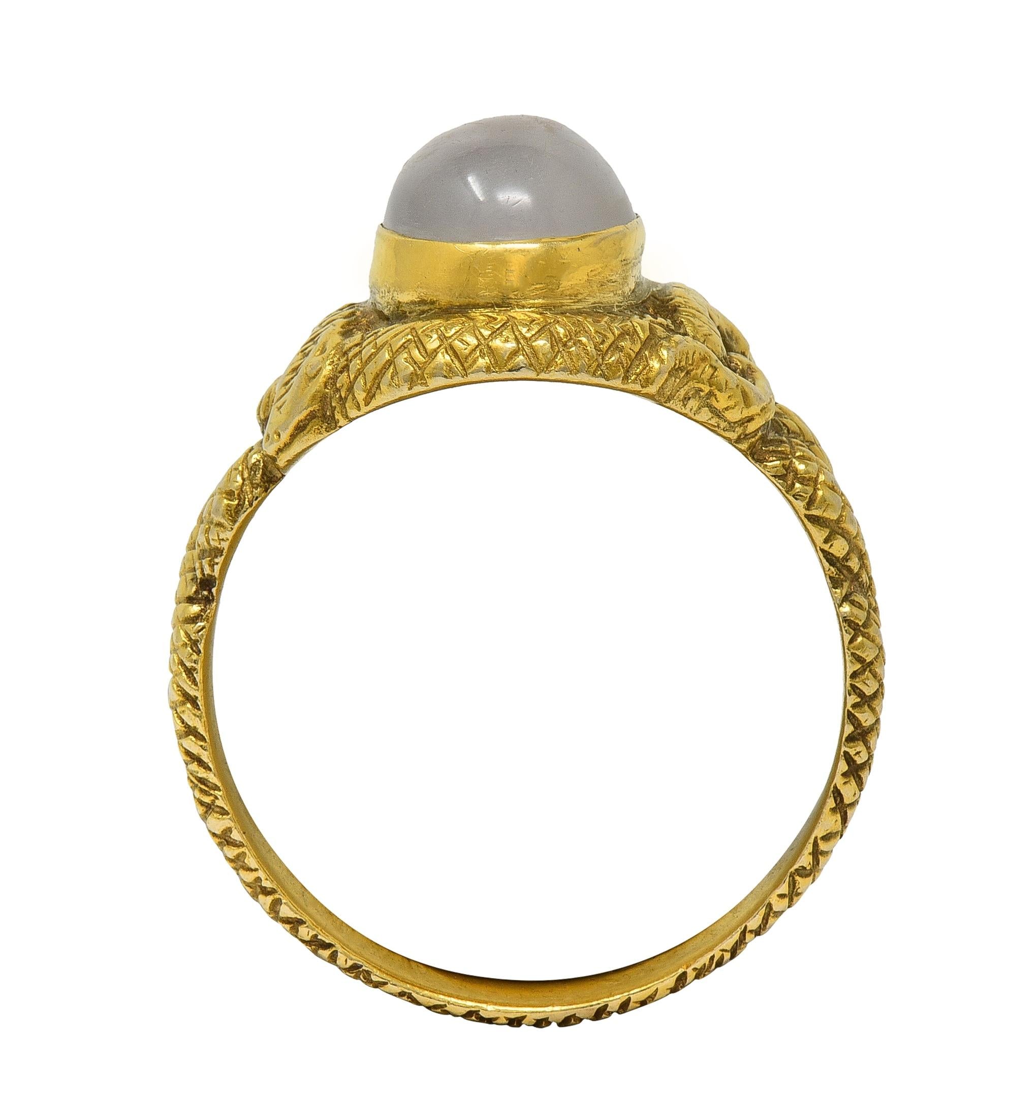 Victorian Moonstone Cabochon 14 Karat Yellow Gold Antique Snake Unisex Ring