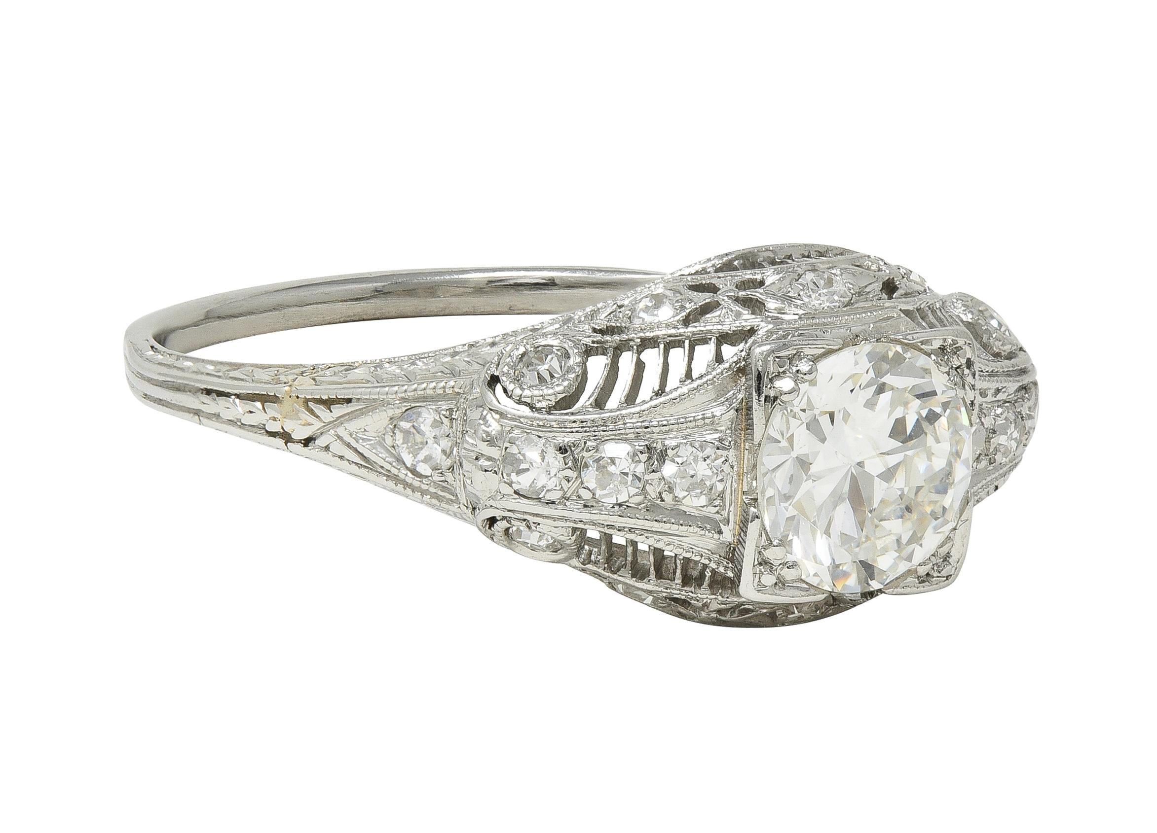 Art Deco Old European Cut Diamond Platinum Vintage Bombé Wheat Engagement Ring