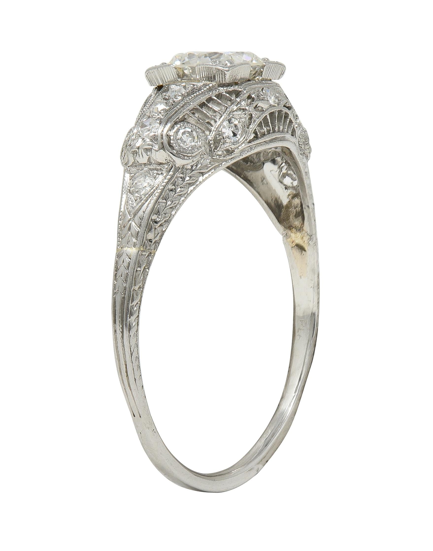 Art Deco Old European Cut Diamond Platinum Vintage Bombé Wheat Engagement Ring