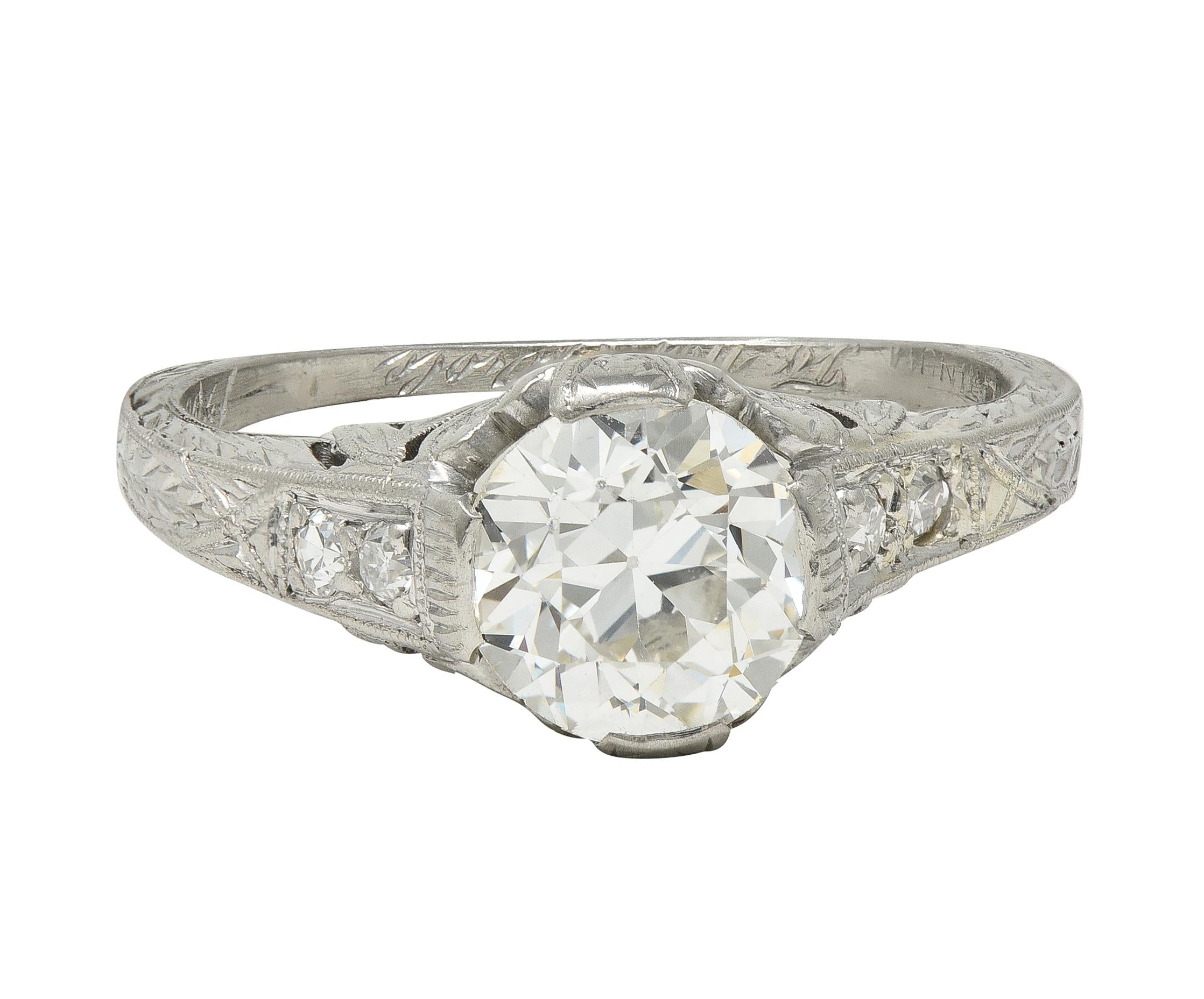Art Deco 1.21 Old European Diamond Platinum Vintage Scrolling Engagement Ring