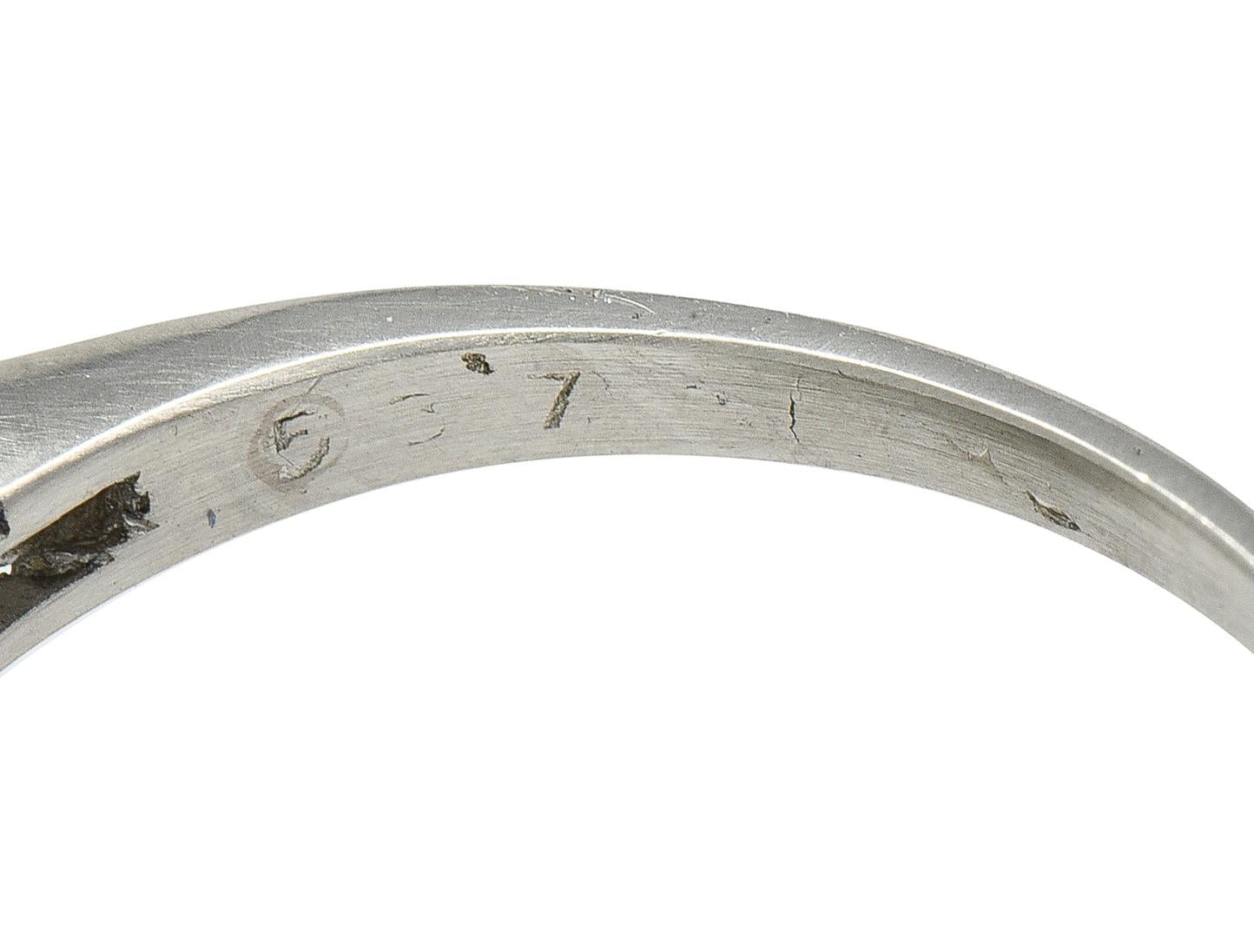 Mid-Century Colombian Emerald Diamond Platinum Vintage Buckle Cocktail Ring AGL