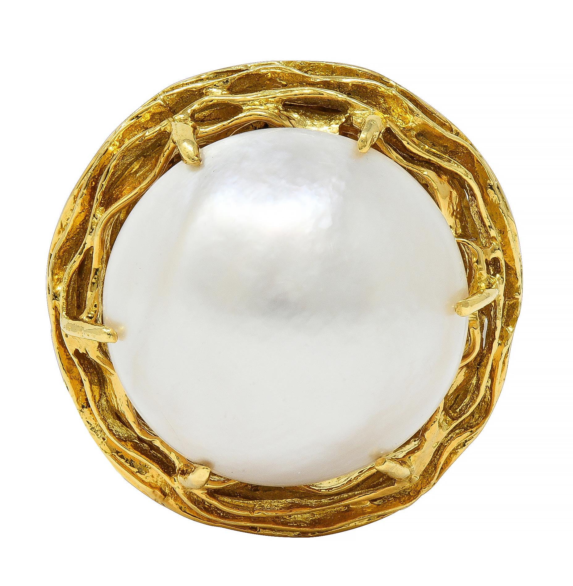 Tiffany & Co. 1960's Mabé Pearl 18 Karat Yellow Gold Vintage Nest Ring