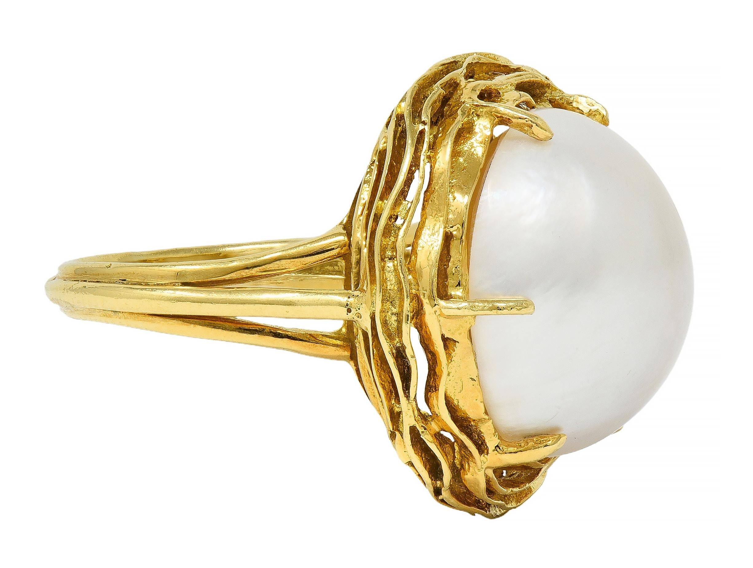 Tiffany & Co. 1960's Mabé Pearl 18 Karat Yellow Gold Vintage Nest Ring
