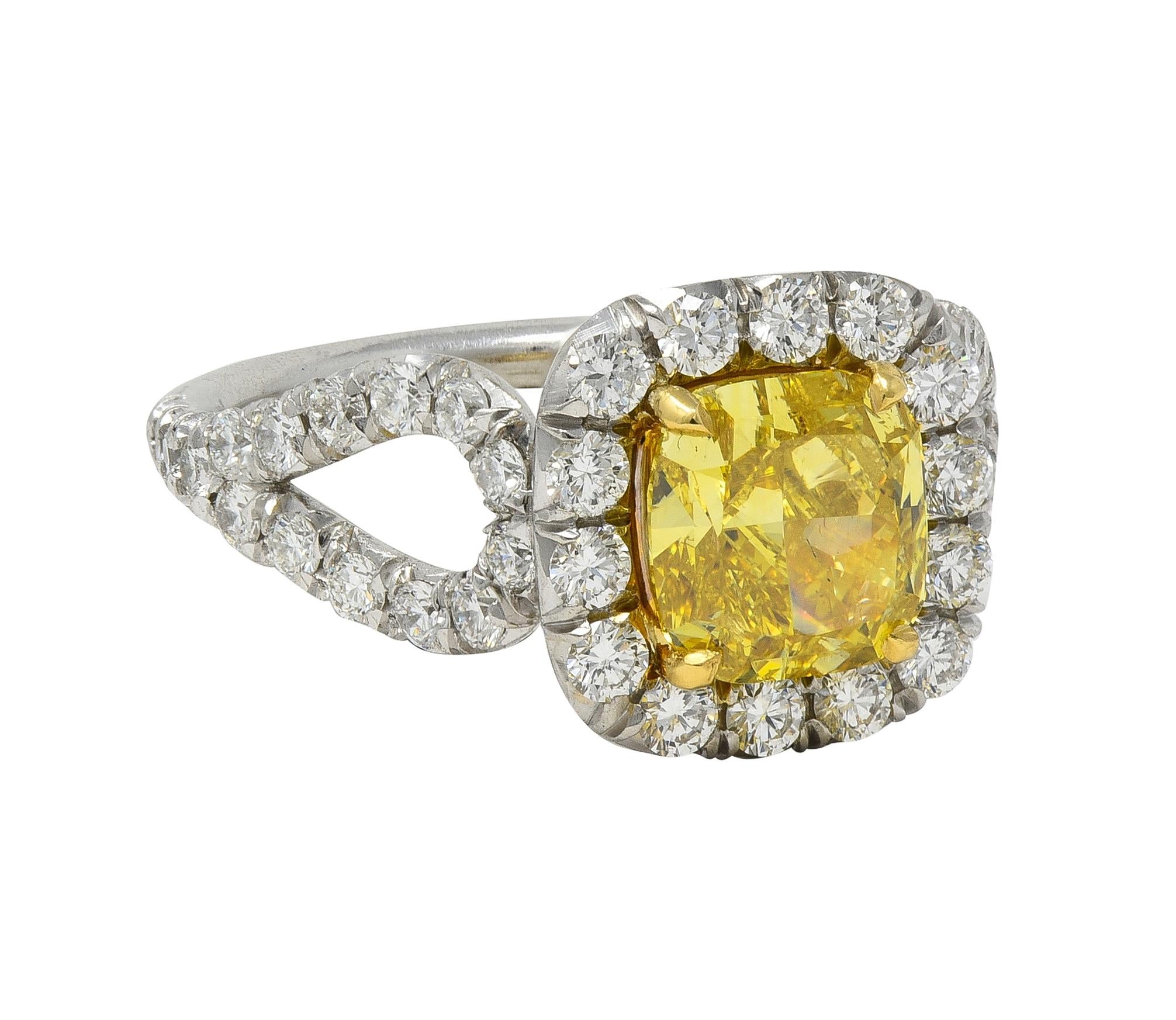 2.79 CTW Fancy Yellow Diamond Platinum 18K Gold Halo Engagement Ring GIA