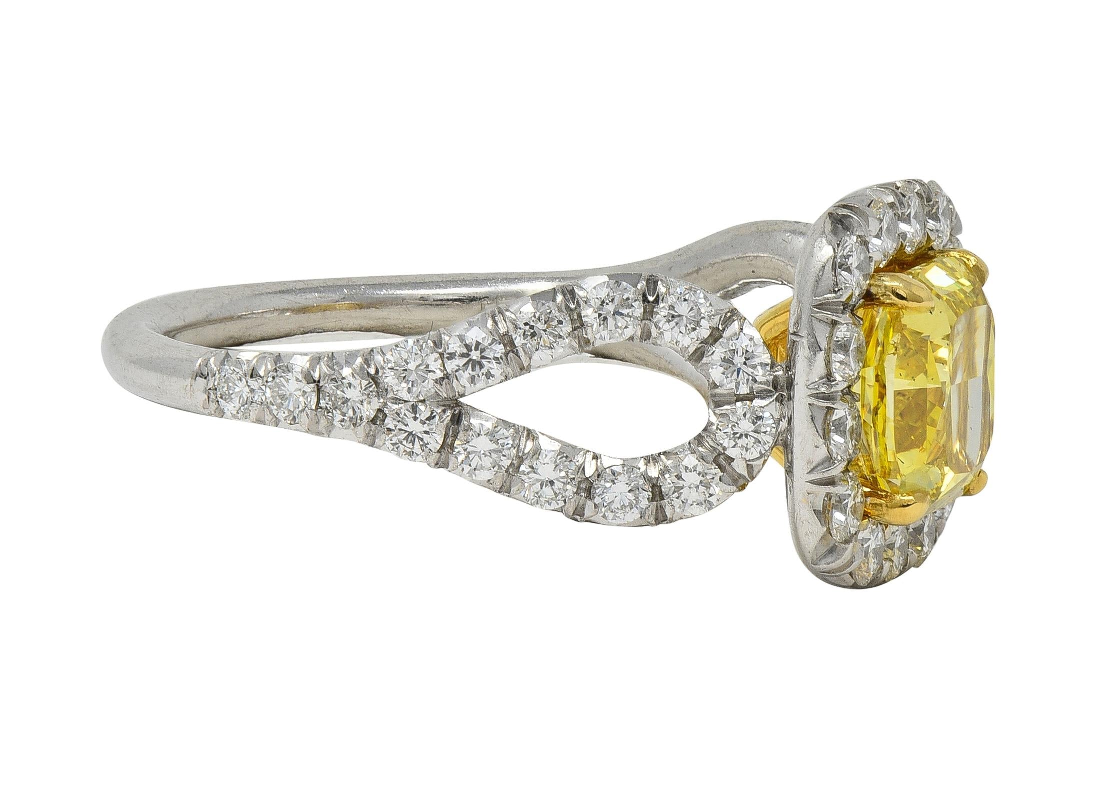 2.79 CTW Fancy Yellow Diamond Platinum 18K Gold Halo Engagement Ring GIA