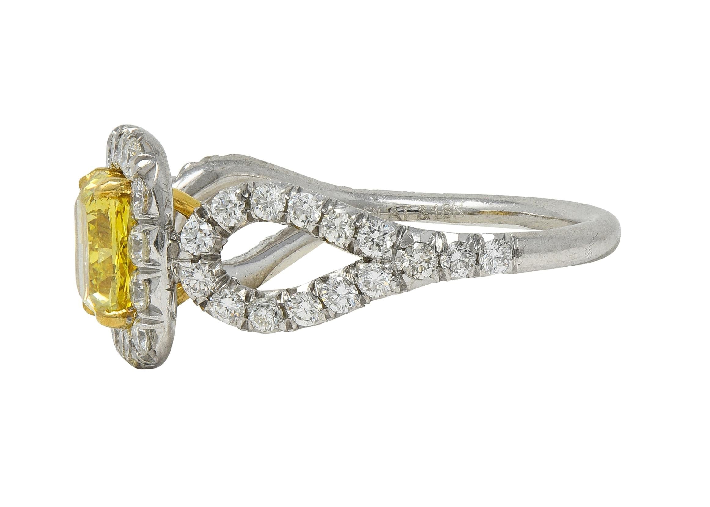 2.79 CTW Fancy Yellow Diamond Platinum 18K Gold Halo Engagement Ring GIA
