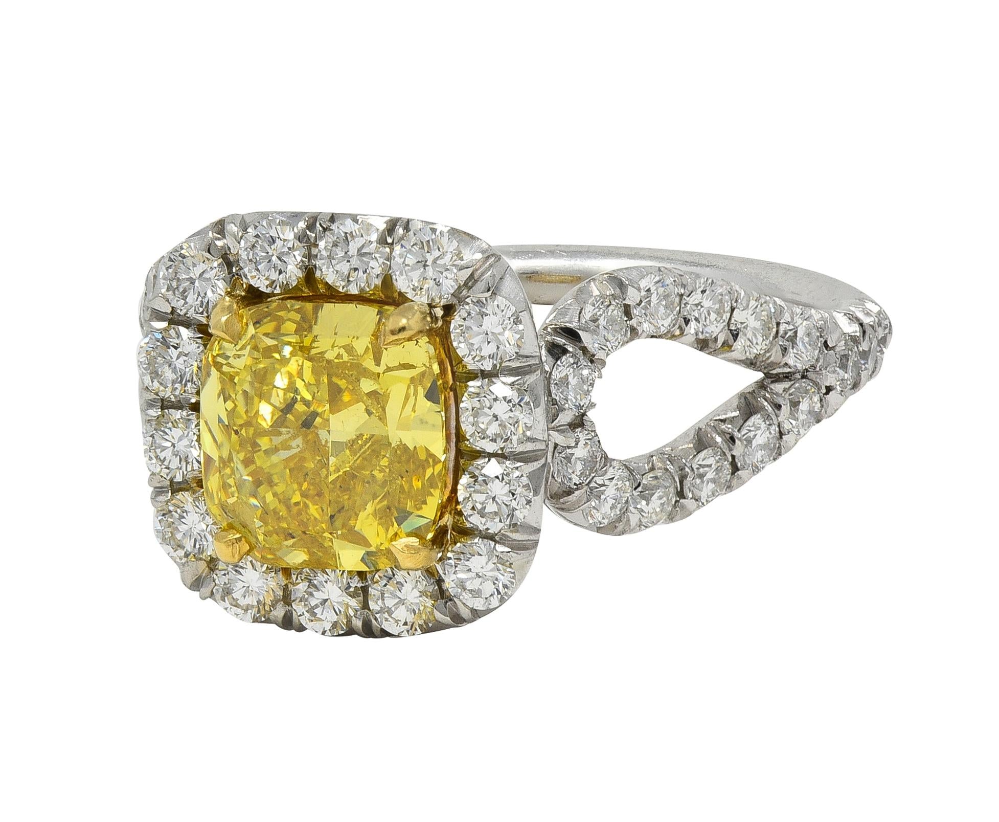 2.79 CTW Fancy Yellow Diamond Platinum 18K Gold Halo Engagement Ring GIA