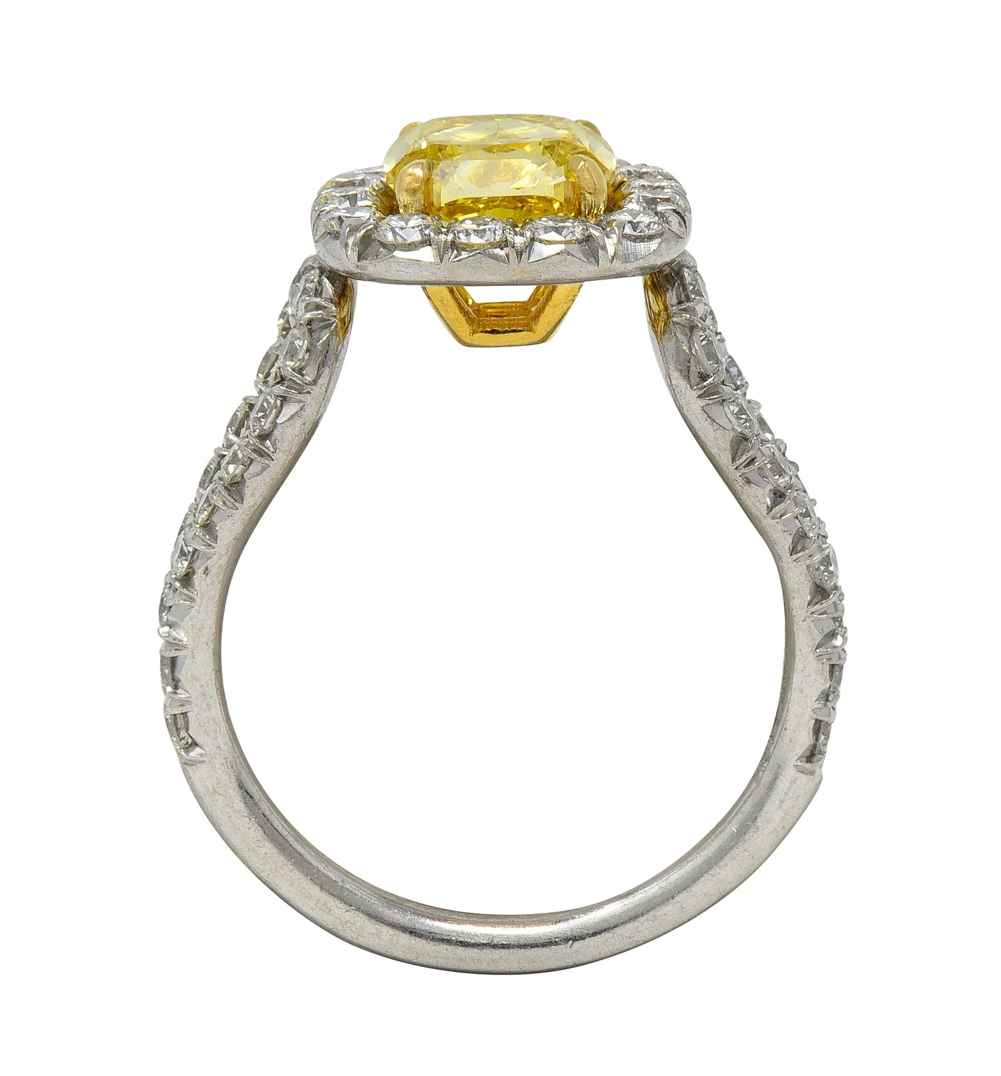 2.79 CTW Fancy Yellow Diamond Platinum 18K Gold Halo Engagement Ring GIA