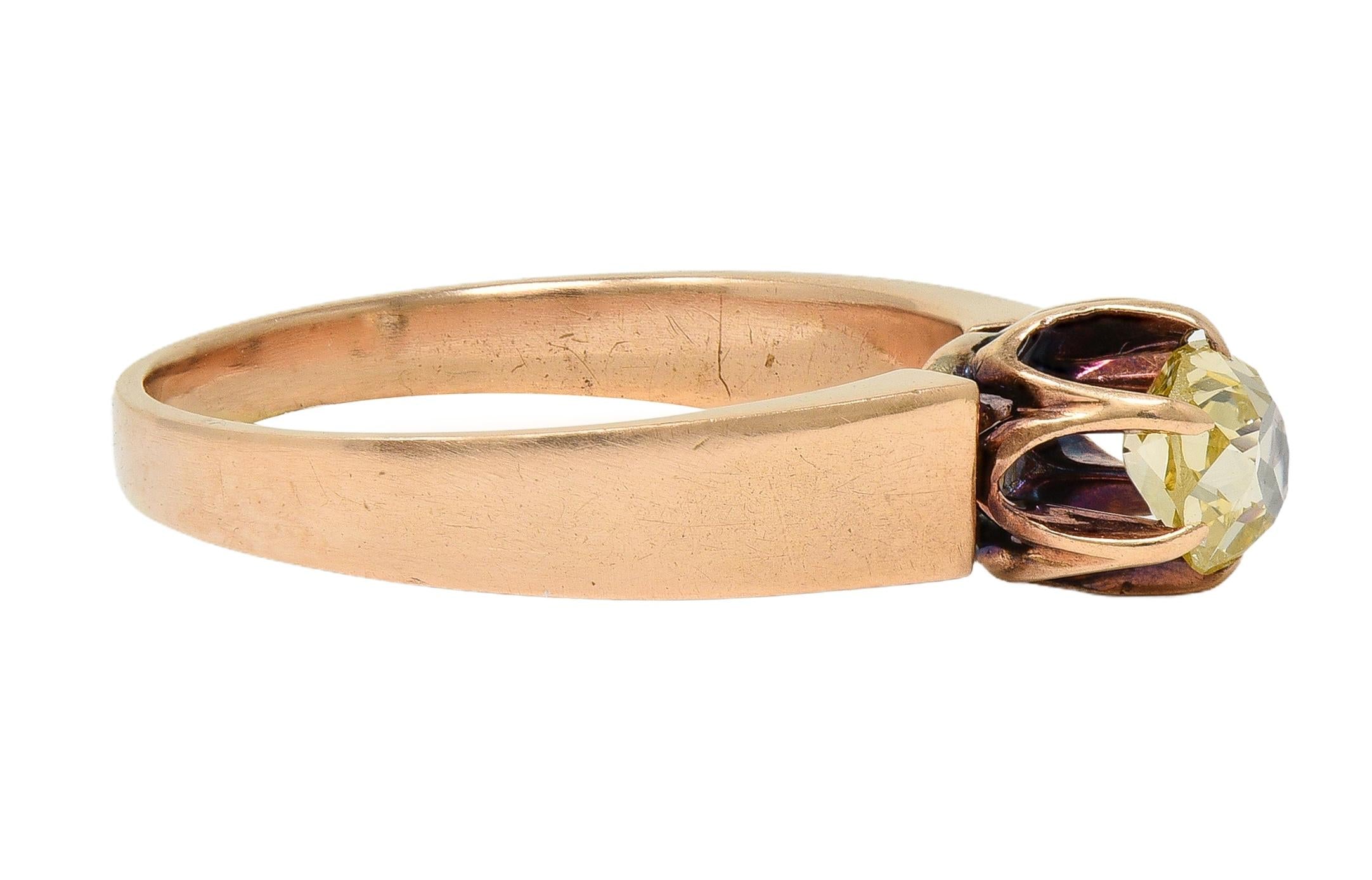 Victorian Fancy Light Yellow Old Mine Diamond 14K Gold Antique Engagement Ring